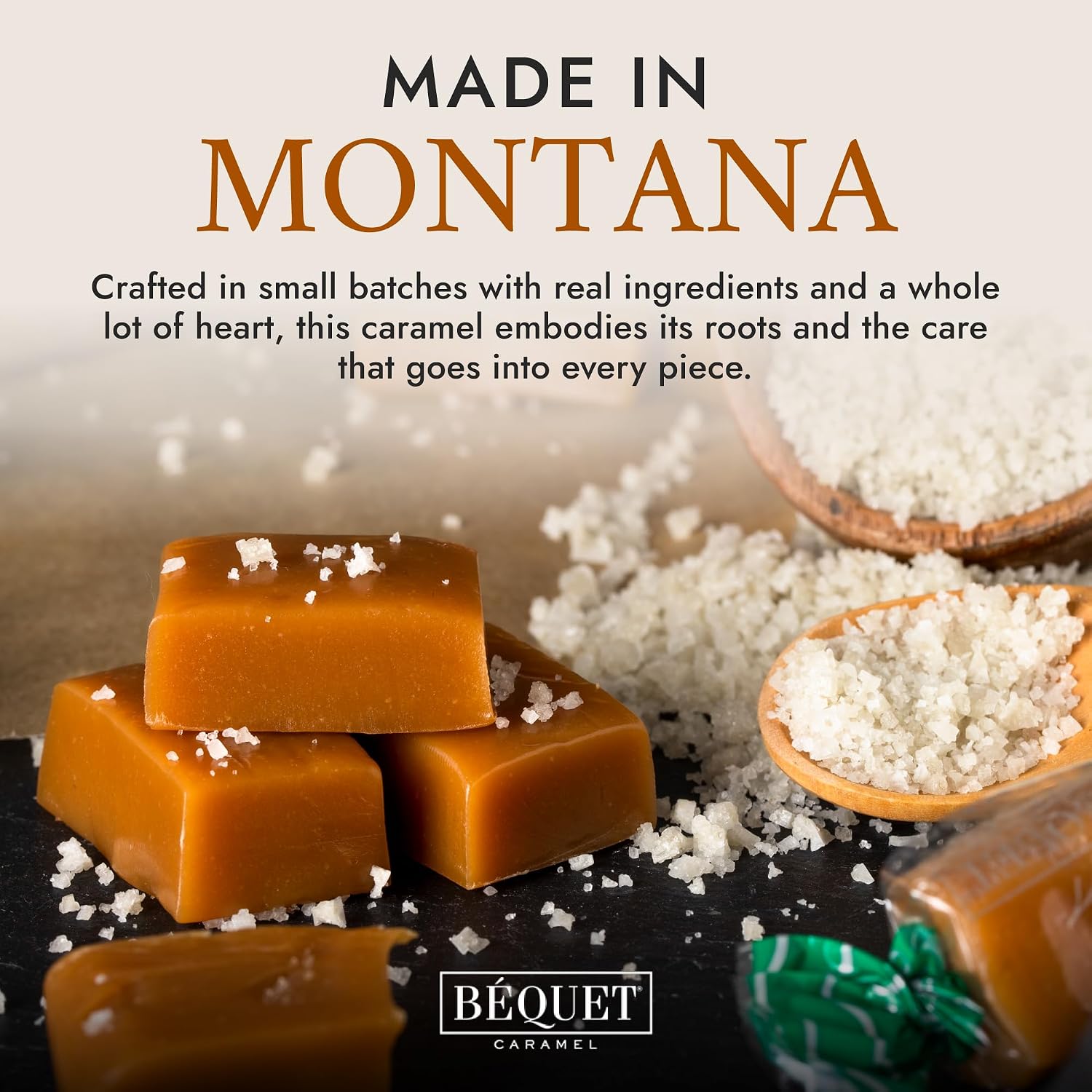 Béquet Celtic Sea Salt Caramels - Individually Wrapped Candy - 8oz Gift Bag | Ready-to-gift bag. Small-batch caramel made in Montana with real cream and butter, Kosher Star-D, gluten free, non-GMO
