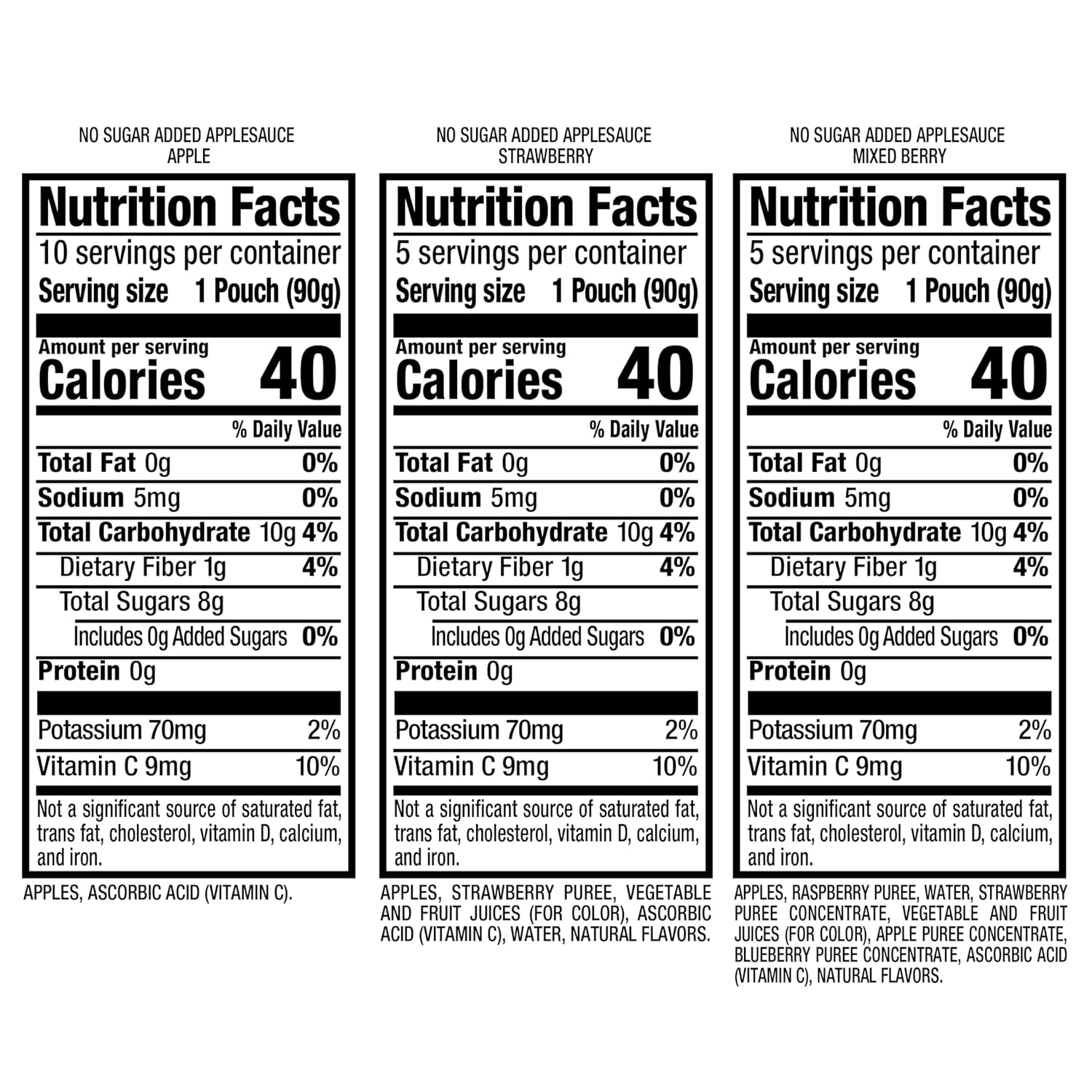 Mott's No Sugar Added Strawberry Applesauce, 3.2 Oz Clear Pouches, 48 Count (4 Packs Of 12), Good Source Of Vitamin C, No Artificial Flavors