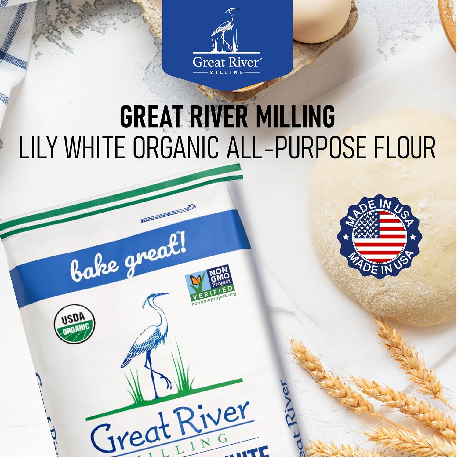 Great River Milling Organic Lily White All Purpose Flour, 25 lb | Organic Lily White All-Purpose Flour for cookies, cakes, muffins, biscuits, breads, pizza dough and pie crust; balanced