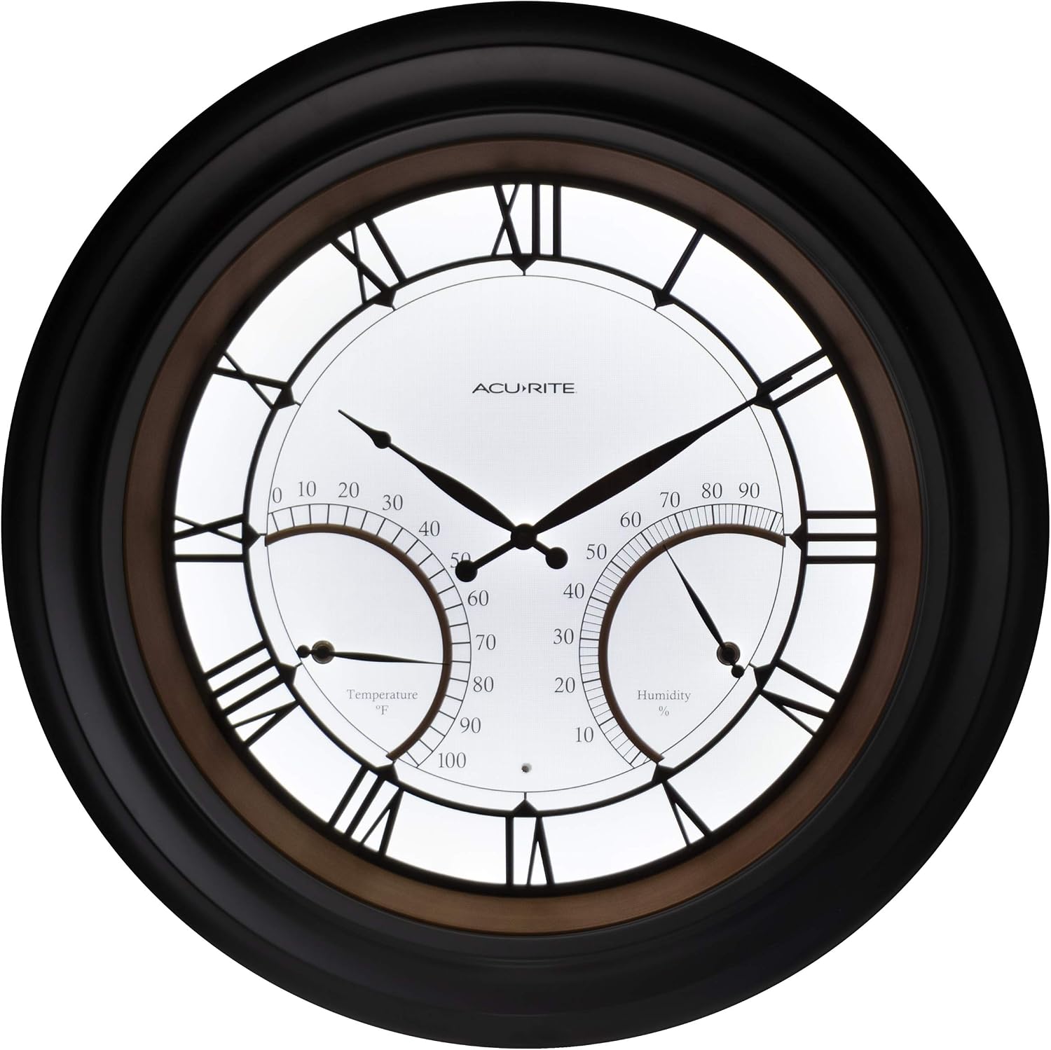 AcuRite 75133M LED Illuminated Outdoor Clock with Temperature and Humidity, 24", Black