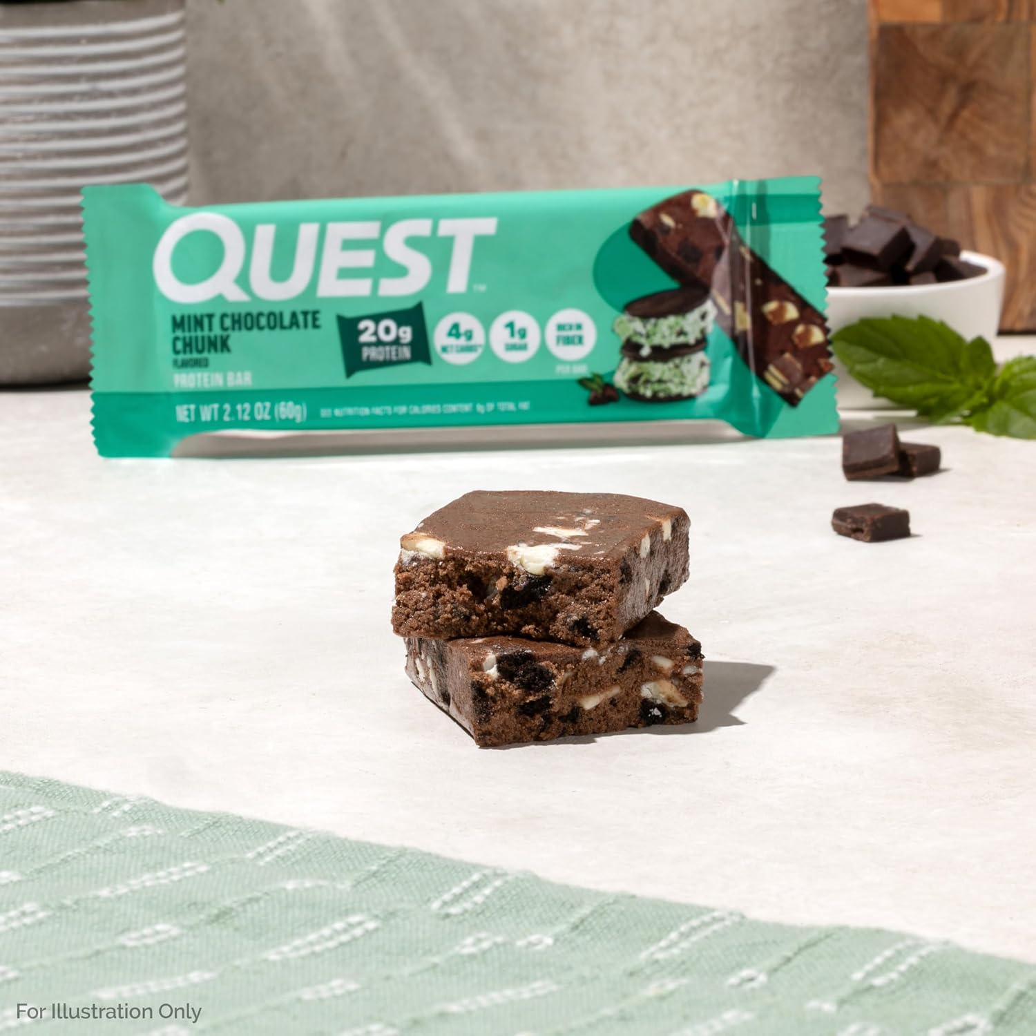 Quest Nutrition Oatmeal Chocolate Chip Protein Bars, 20g Protein, 12 Count | 12g Fiber, 5g Net Carbs, 1g Sugar, Gluten Free, High Quality Protein, Soft and Chewy, Individually Wrapped 2.12oz Bars