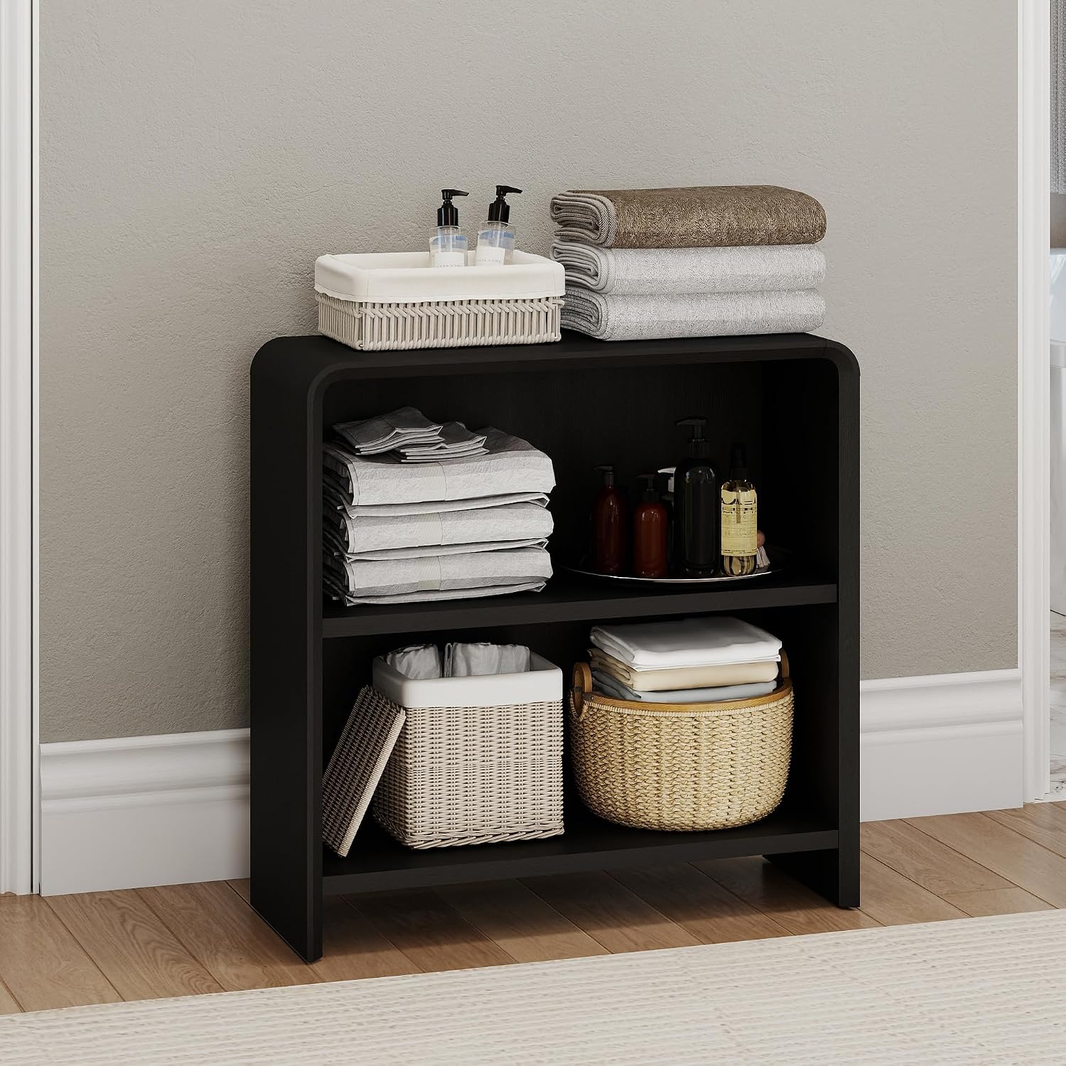Bevfint 44" Bookcase Tall 3 Shelves Wood Bookshelf with Curved Soft Edges, Heavy Duty Storage Cabinet for Professional Home Office and Living Room, Modern Natural Oak Grain Finish