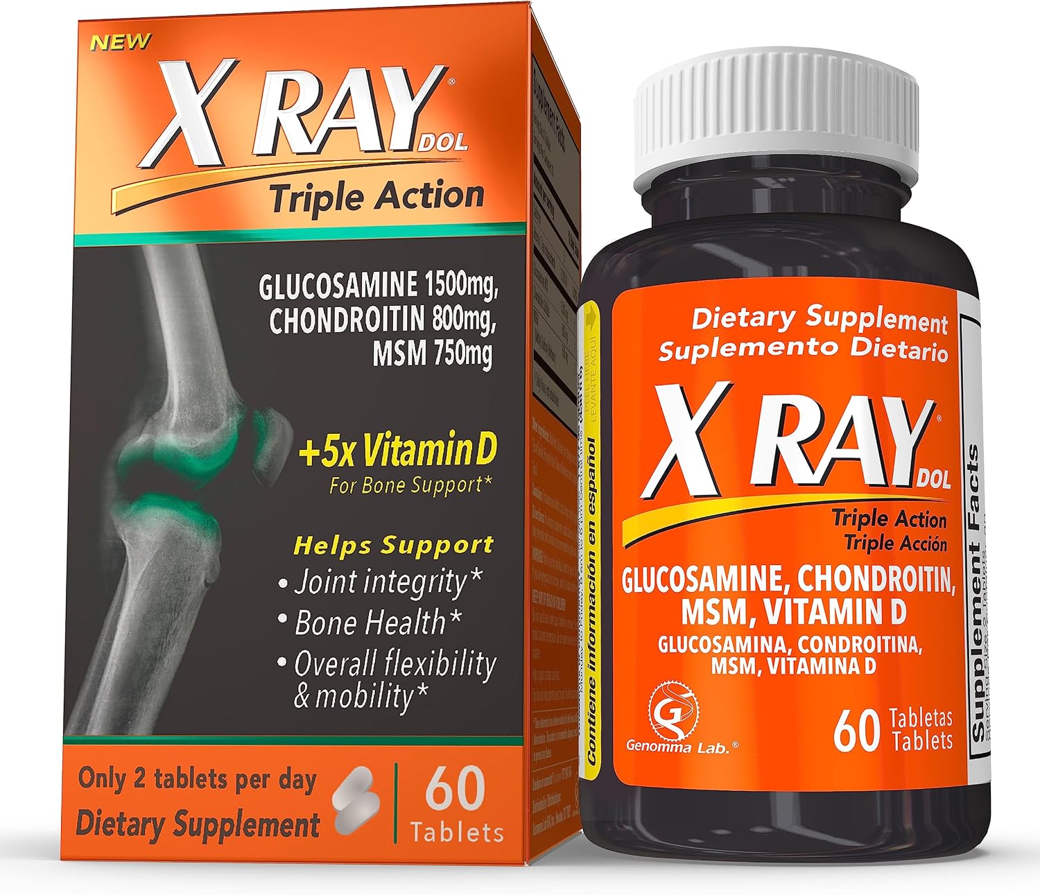 X Ray Dol Triple Action Joint Support Supplement, 60 Count, 1 Pack | Glucosamine 1500mg, Chondroitin 800mg, MSM 750mg, 5X Vitamin D, Supports Healthy Joints, Bones & Cartilage