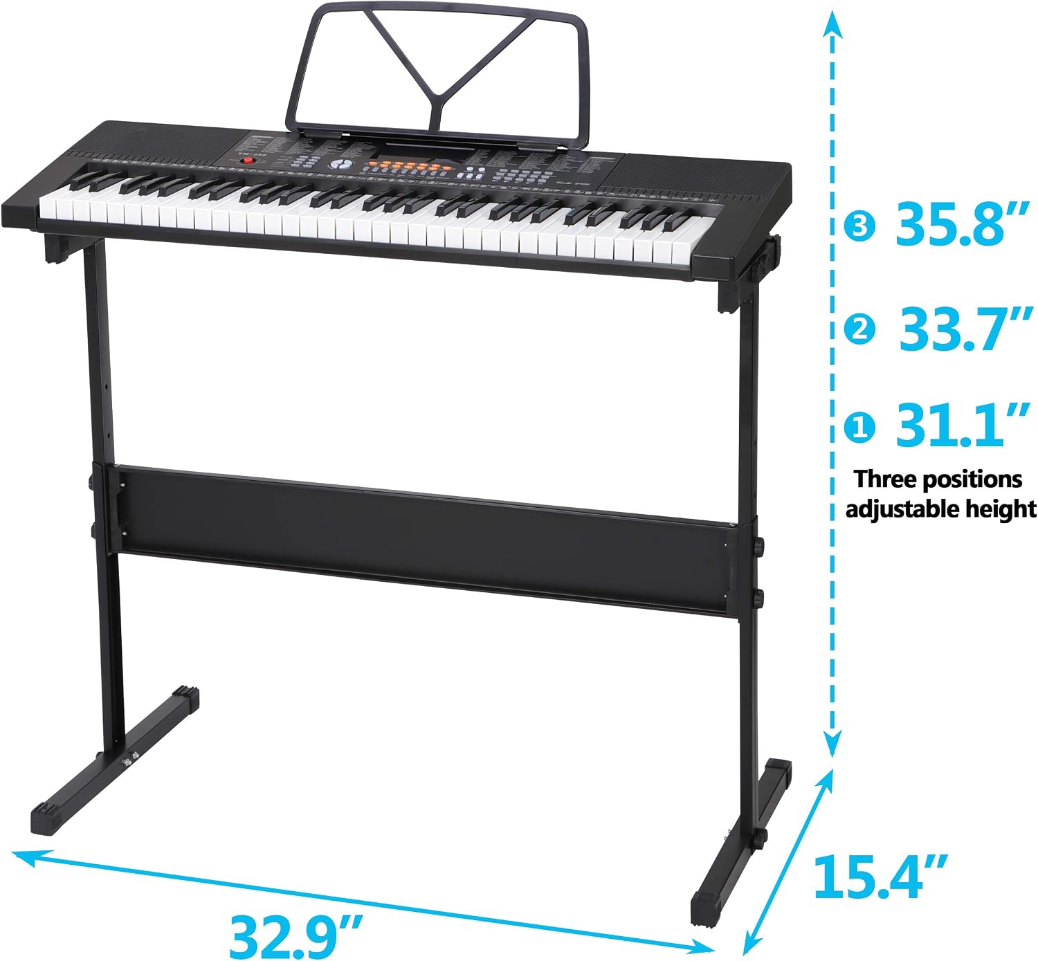 Saturnpower 61-Key Portable Electronic Keyboard Piano with Built In Speakers, Headphones, Microphone, Dual Power Supply, Piano Stand