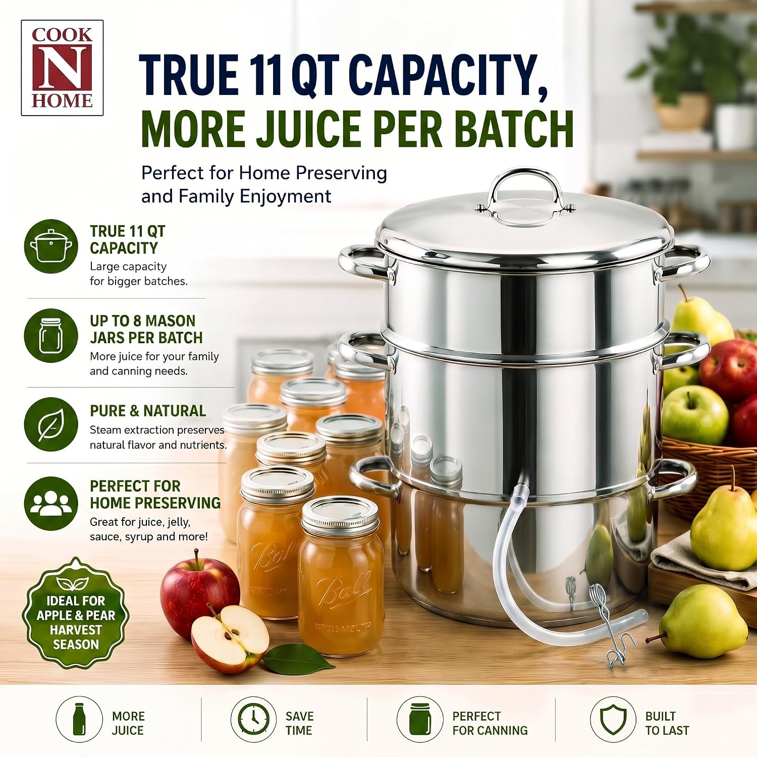 Cook N Home Stainless Steel Steam Juice Extractor, 11-Qt Steam Juicer Pot | Induction ready, Works on All Stovetops, Steamer pan with Strainer