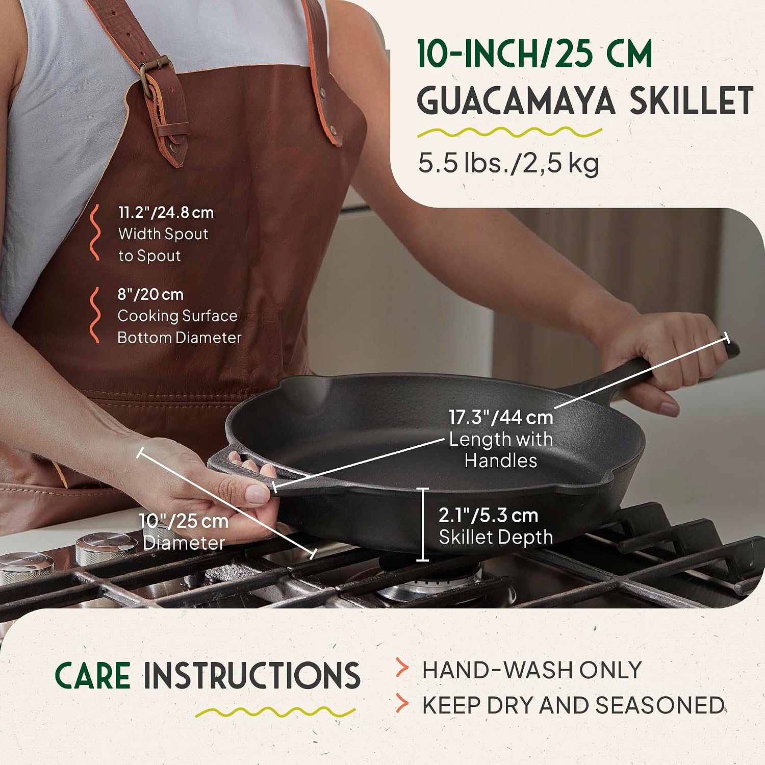 Victoria 10-Inch Cast Iron Skillet, Pre-Seasoned Cast-Iron Frying Pan with Long Handle, Made in Colombia | Pan with Long Handle, Made in Colombia