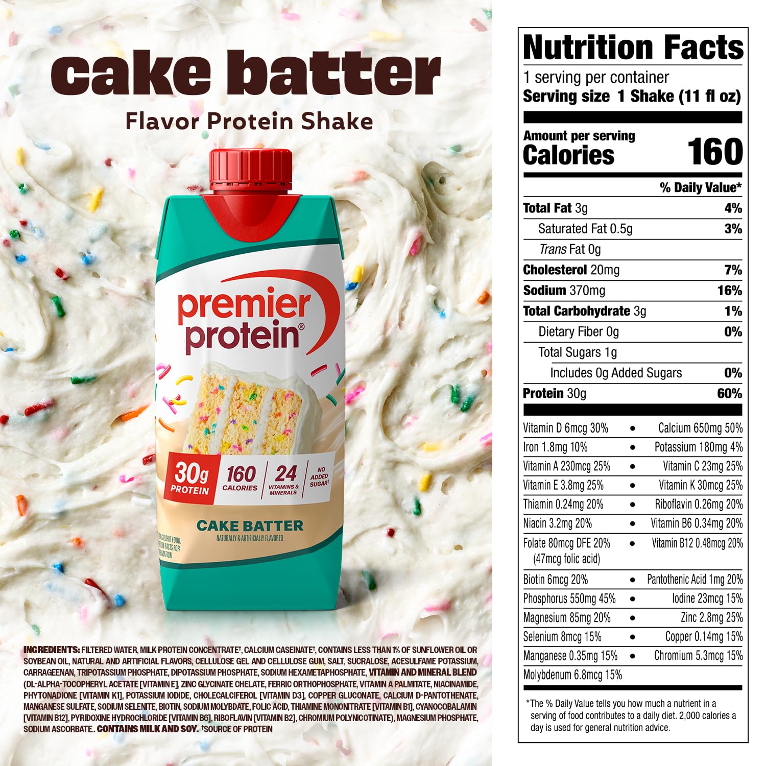 Premier Protein 30g High Protein Shake, Vanilla, 12 Pack | 160 Calories, 24 Vitamins & Minerals, No Added Sugar, Supports Muscle Health, Gluten-Free, 11 oz