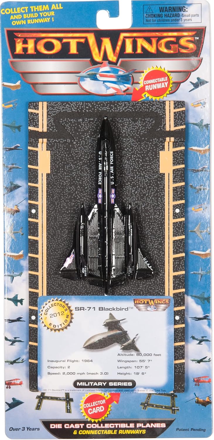 Hot Wings Planes SR-71 Blackbird (Without Drone) with Connectible Runway Die Cast Plane in Aviation Museums Nationwide, Black