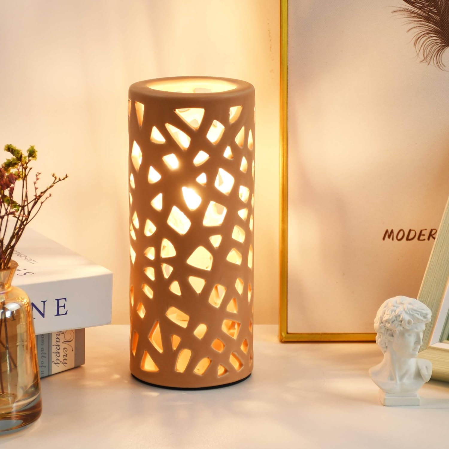 Nave Small Modern Terracotta Ceramic Table Lamp, Kids Night Nursery Table Lamp, 3.14H7.48IN, Bulb Excluded, Terracotta Carving Bird Nest