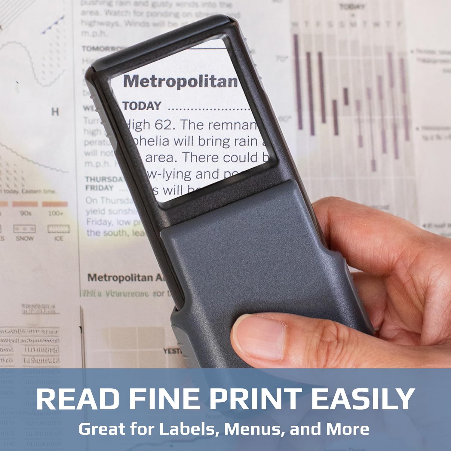 Carson MiniBrite LED Lighted Slide-Out Aspheric Magnifier with Protective Sleeve (PO-55), 5X, Gray