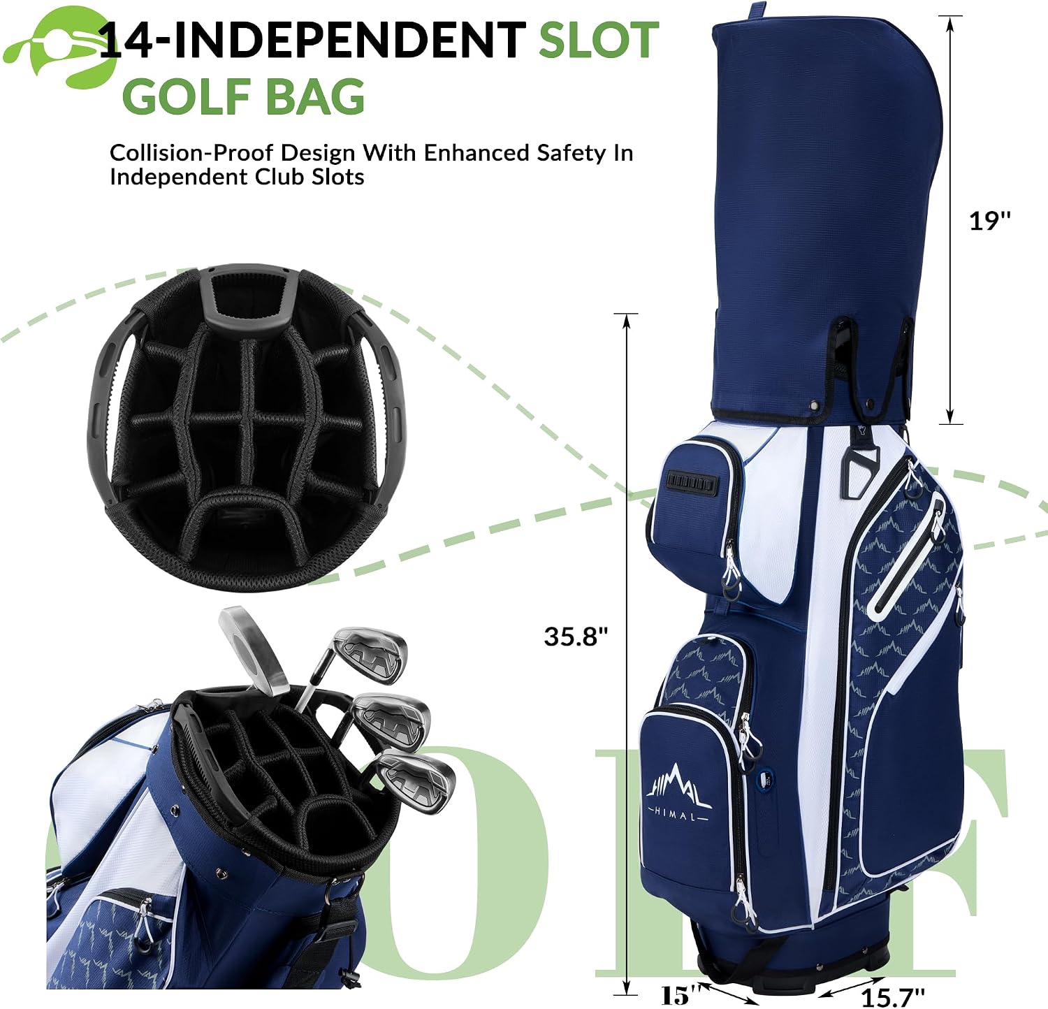14-Way Golf Cart Bag, Full-Length Divider, Large Storage | Handles,Rain Cover,Multiple Pockets