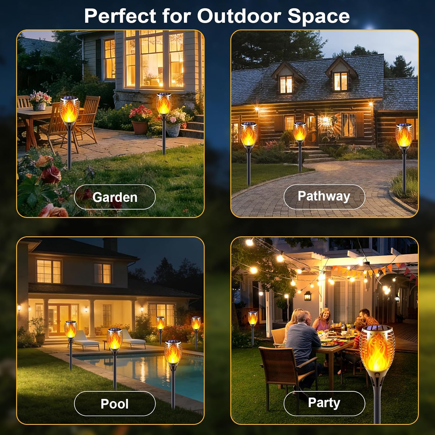 8 Pack Large Size Solar Flame Lights Outdoor with Flickering Flame