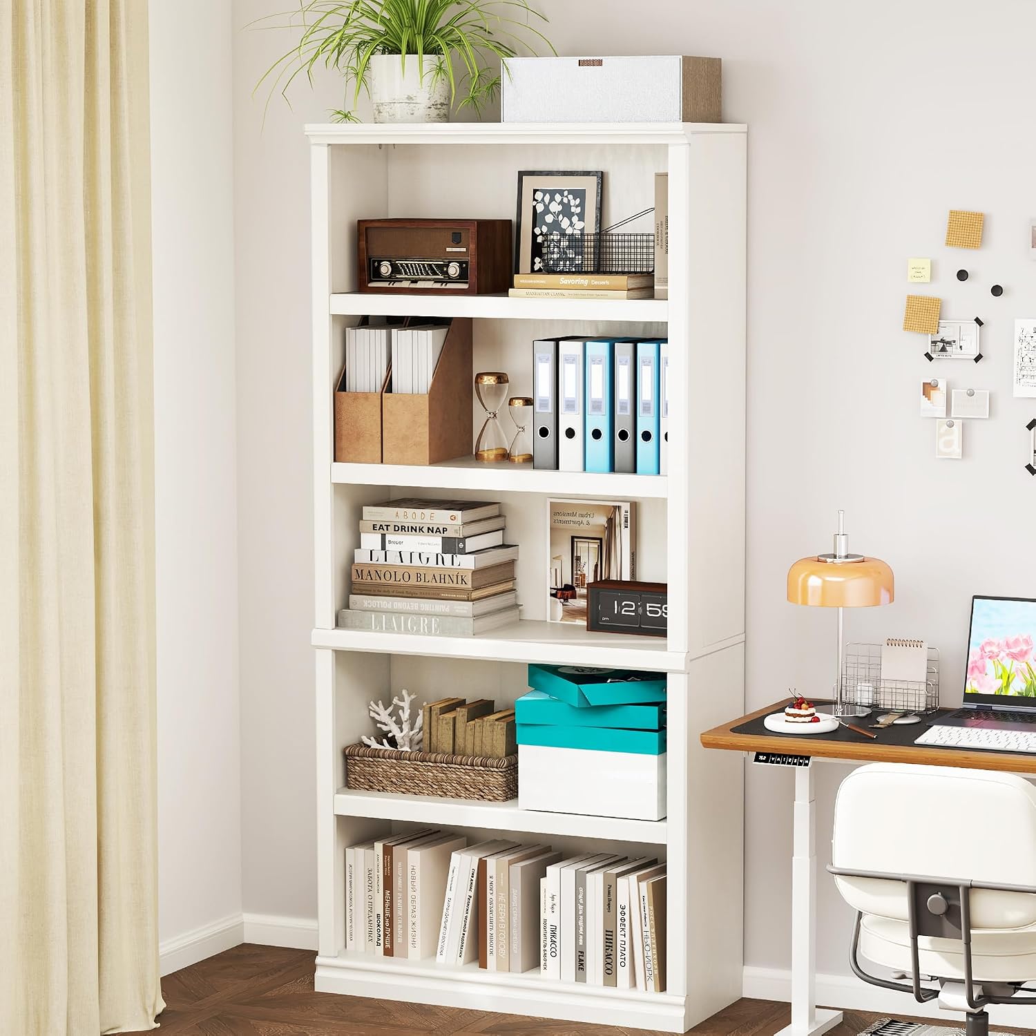 Bevfint 70-Inch Tall White Bookcase, 5 Tiers Shelves Open Storage Bookshelf | 33 In Wide Anti Tipping Indoor Furniture