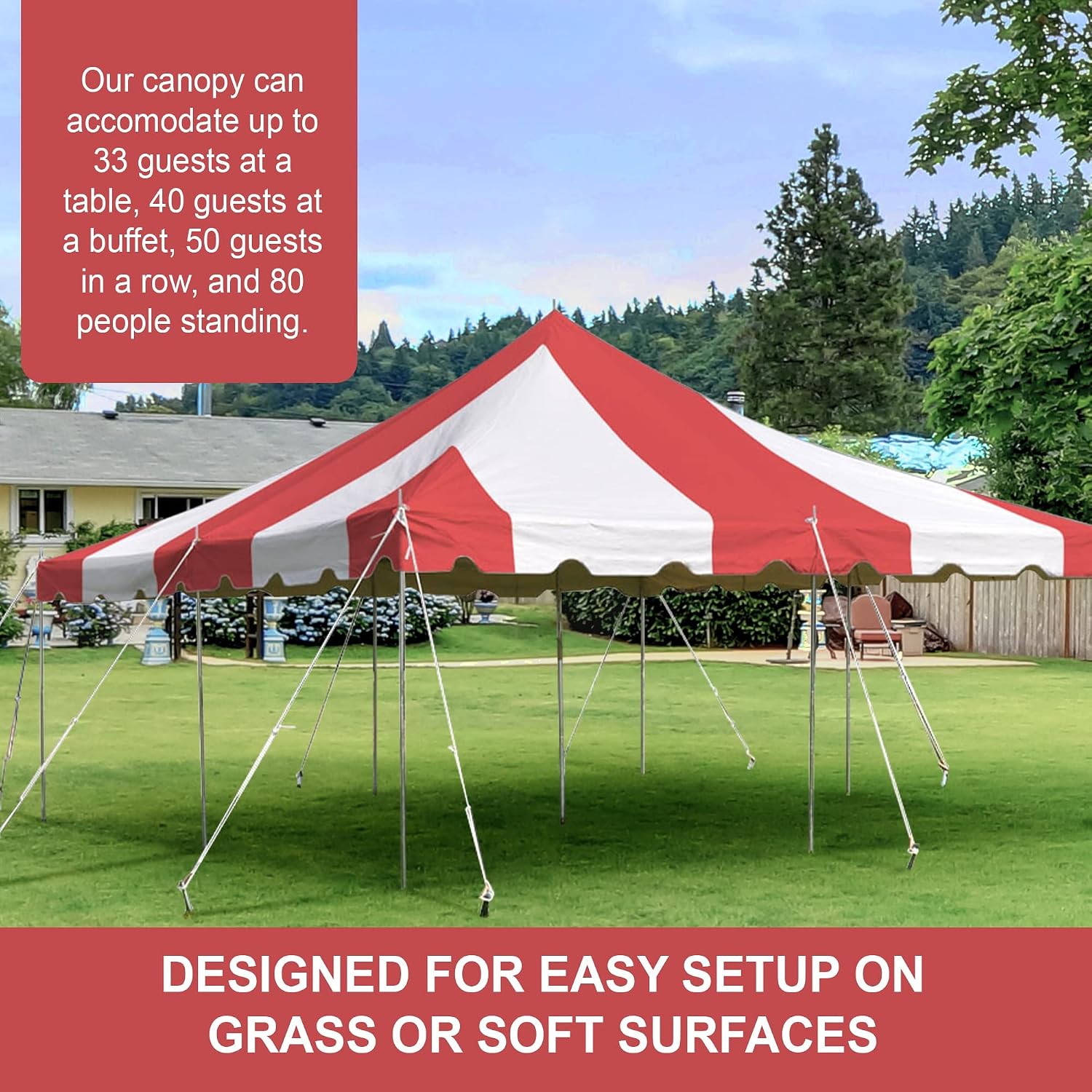 20’ x 20’ Weekender Canopy Pole Tent, Indoor and Outdoor Heavy Duty Easy Up, 80 Person Capacity Tent for Parties, Weddings, and Events, Commercial and Residential Use, PVC White Top | Easy Up Weekender Canopy Tent With 80 Person Capacity - Outdoor Canopi…