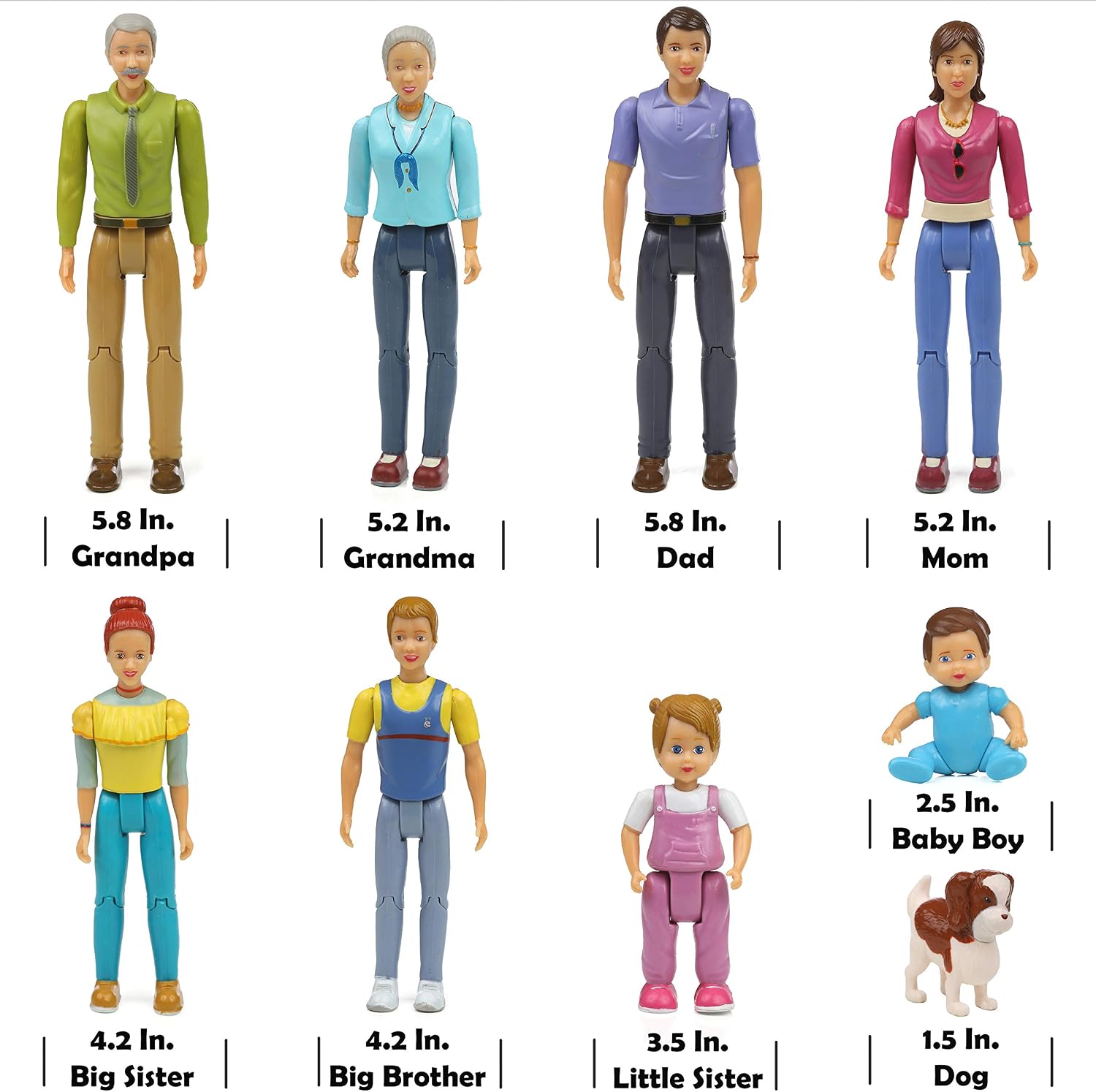 Beverly Hills Doll Collection Sweet Lil Family Friends Figures - New Addition Set of 9 Dollhouse People - Grandma, Grandpa, Mom, Dad, Sister, Brother