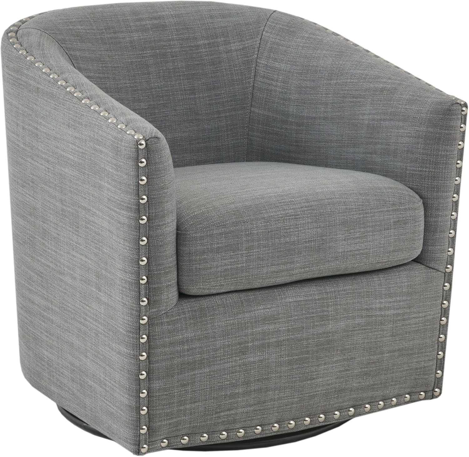 Madison Park Swivel Barrel Accent Chair, Upholstered Curved Back with 7-Inch Thick Woven Cushion, 360° Swivel, Nailhead Trim, Comfy Chair for Living Room, Bedroom, Office, 28" Wide, Neutral, Tyler