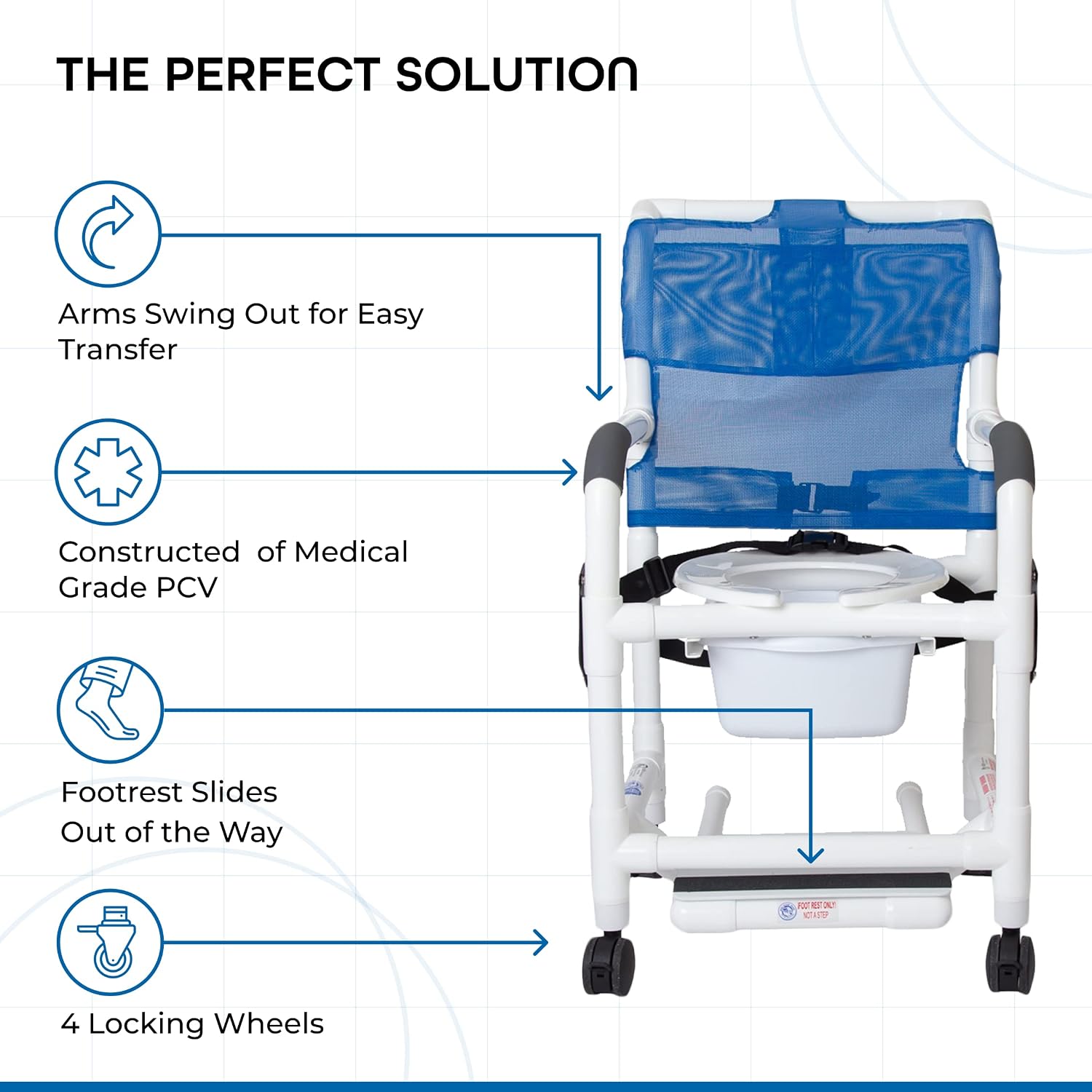 Rolling Shower Chair with Wheels & Drop Arms, Mesh Seat, 4 Locking Casters, Seat Belt, Sliding Footrest, Commode Pail – Fits Over Toilet