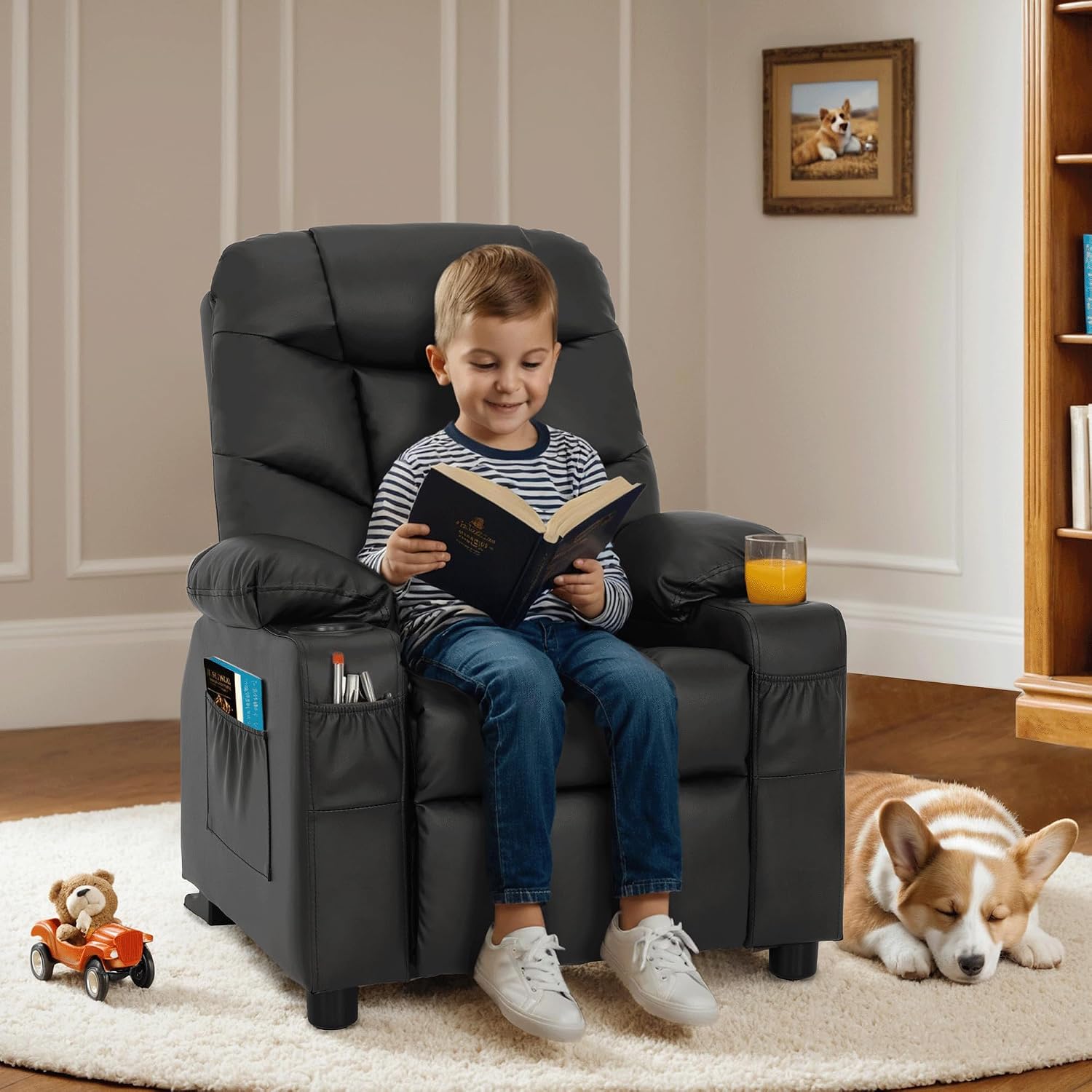 MCombo Big Kids Recliner for Ages 3+, Toddlers Recliner 7355 Velvet, Blue