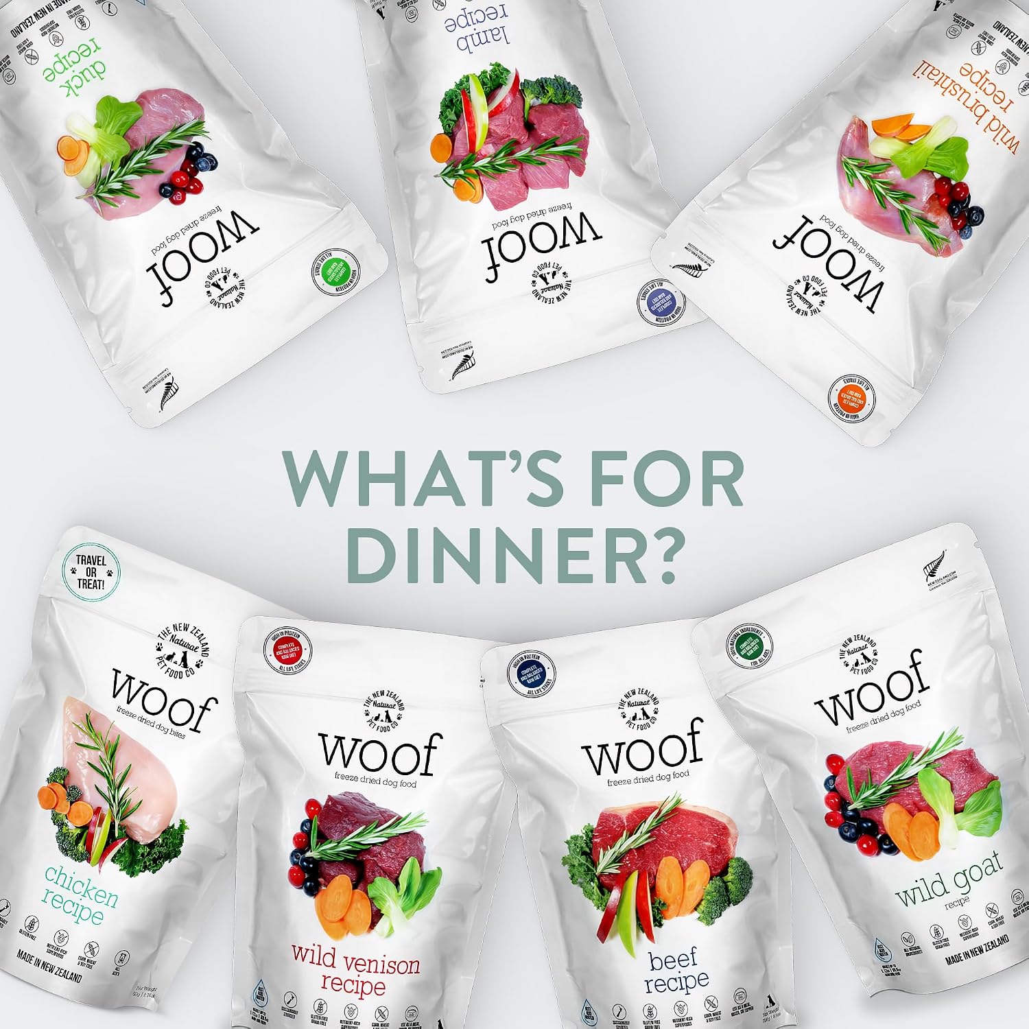 The New Zealand Natural Pet Food Co. Woof Freeze Dried Dog Food - Wild Venison, High Protein, Dog Food Topper & Dog Treats, All Life Stages, 1.76 oz