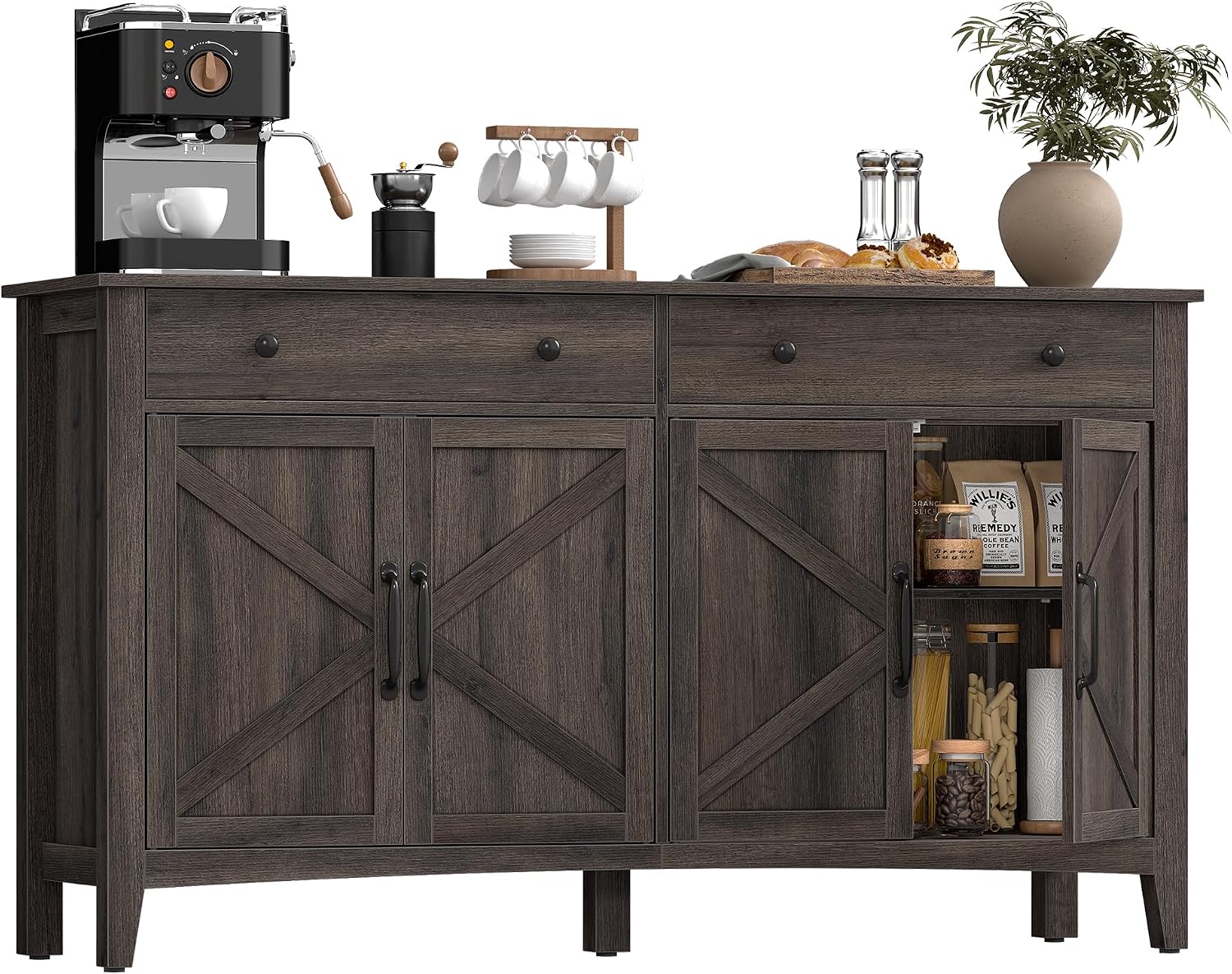 VASAGLE LIRY Collection - Storage Cabinet, Buffet Cabinet, Sideboard, Credenza, with Adjustable Shelves, for Entryway, Rustic White and Honey Brown ULSC381W01