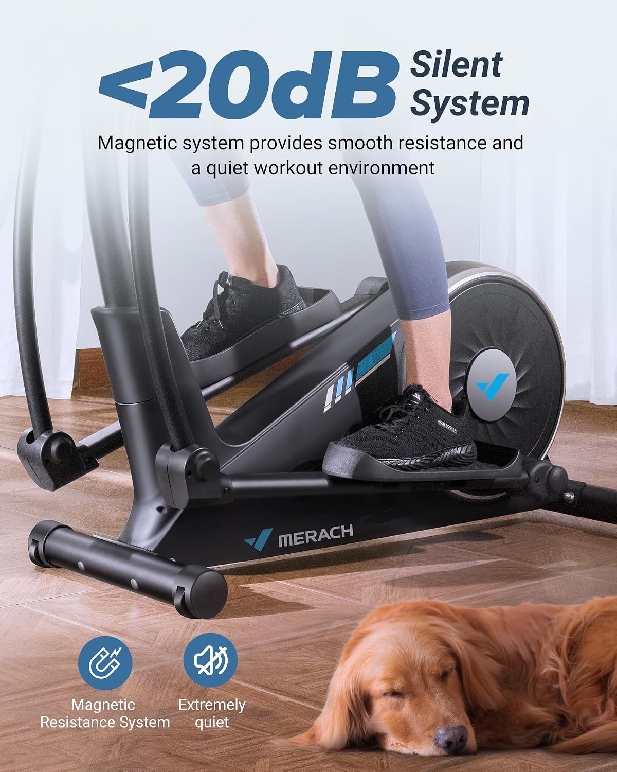 MERACH Elliptical Exercise Machine for Home Use, Elliptical Machine with Hyper-Quiet Magnetic Drive System, 16-Level Resistance Adjustment