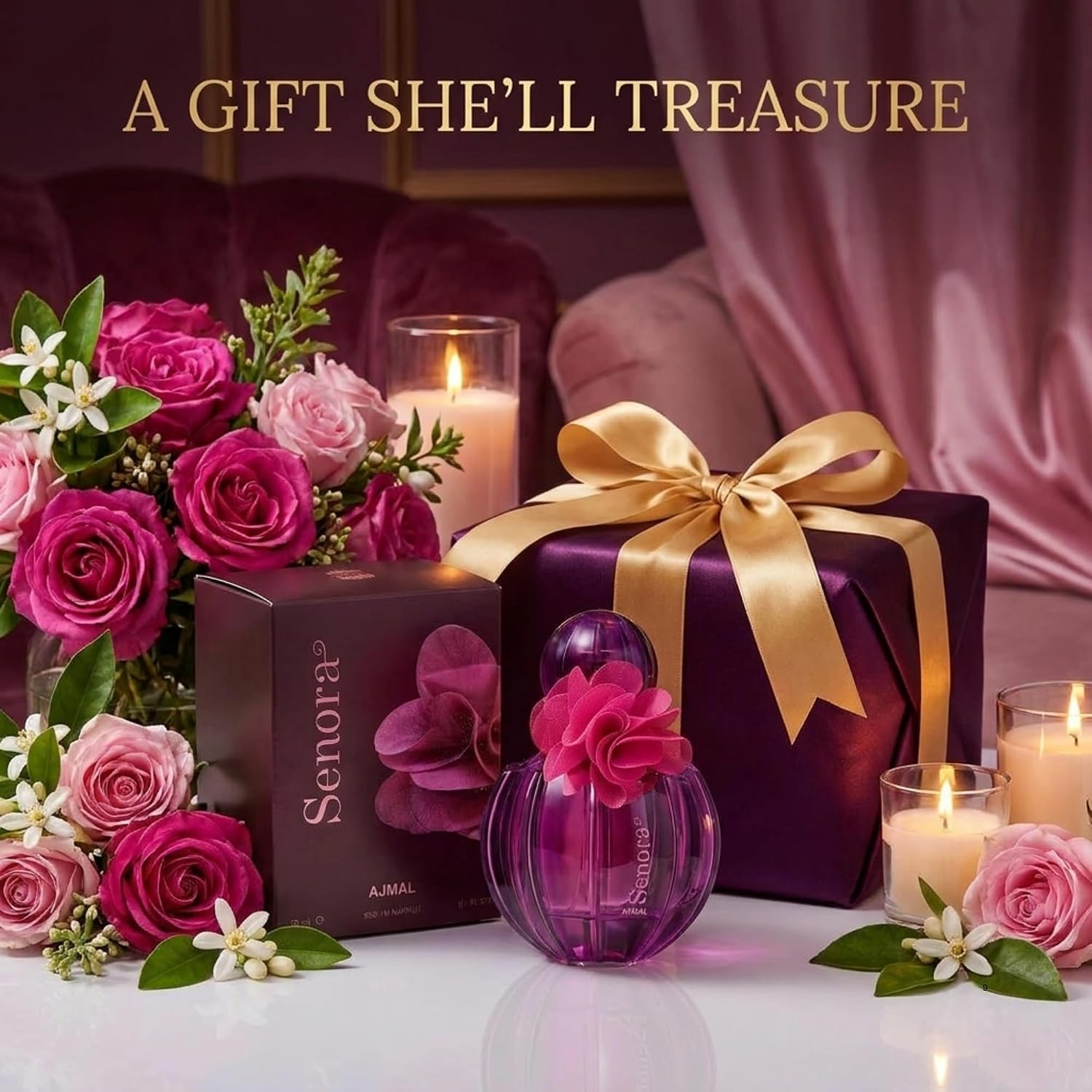 Ajmal Senora EDP for Women, 2.5 fl oz / 75 ml | Almond and bergamot bloom into orange blossom and vanilla. A refined, long-lasting signature.