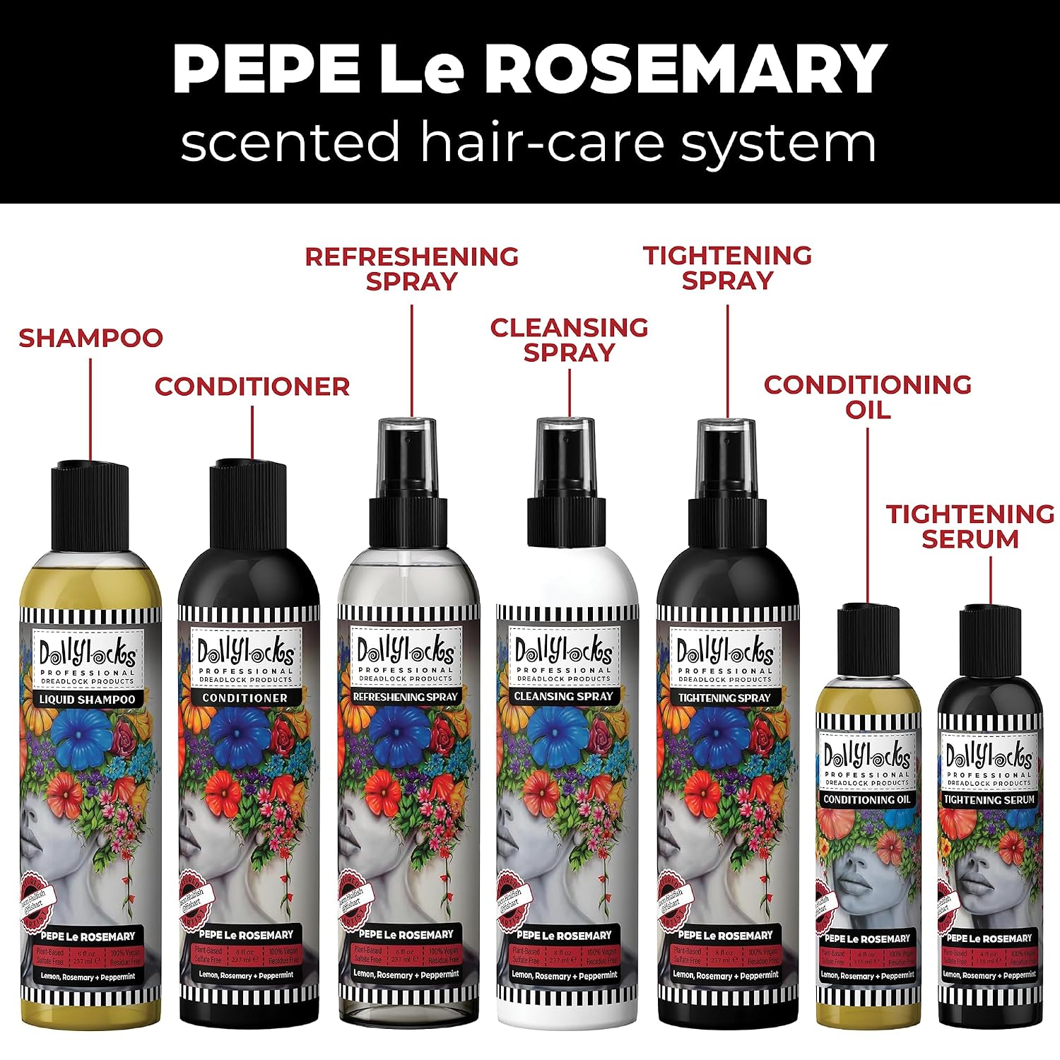 Dollylocks Clarifying Liquid Shampoo | Rosemary Peppermint Lemon | Paraben-free, Plant-Based, Vegan, Residue-Free Loc, Braid, Dreadlock Care | All hair types | 8oz