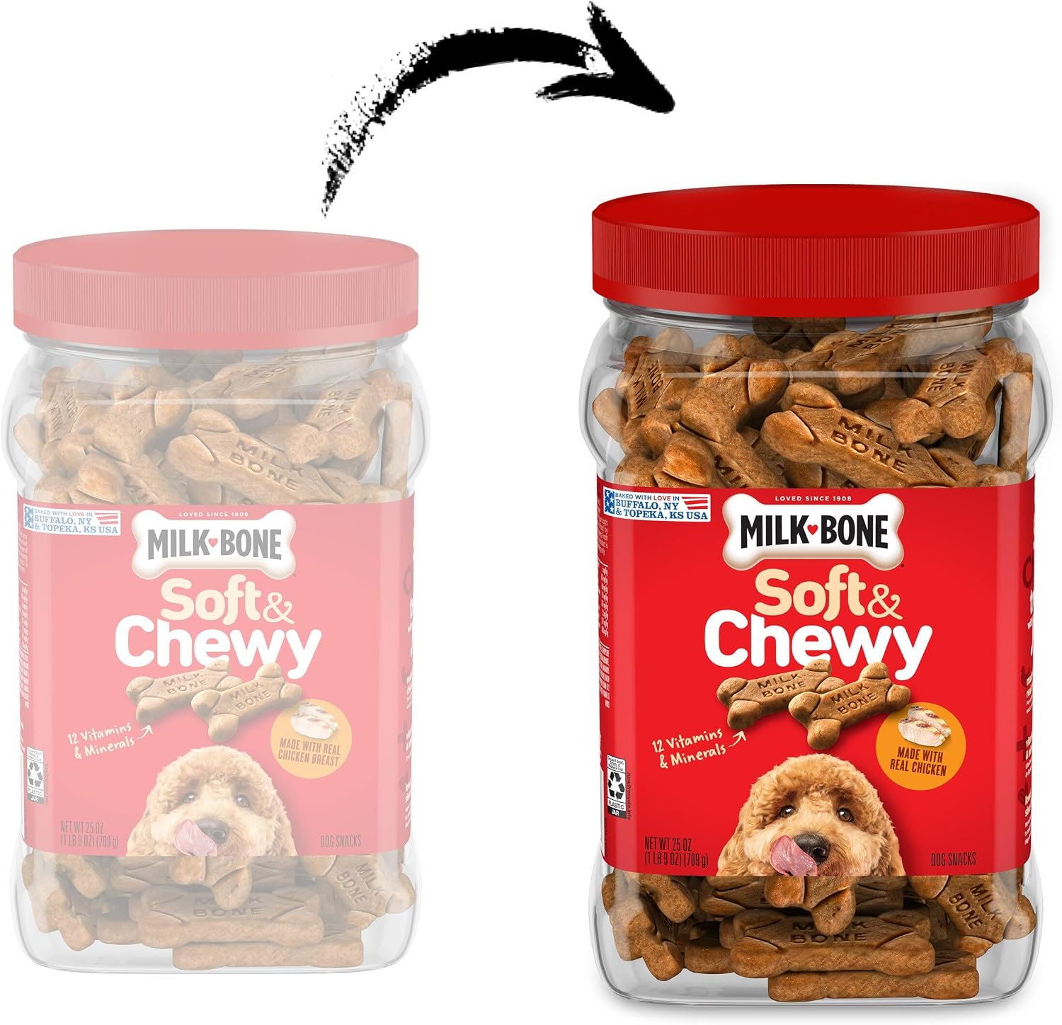 Milk-Bone Soft & Chewy Dog Training Treats, 25 oz Canister | Made with real chicken breast, soft dog treats for training and rewarding, 18% protein, fortified with vitamins and minerals