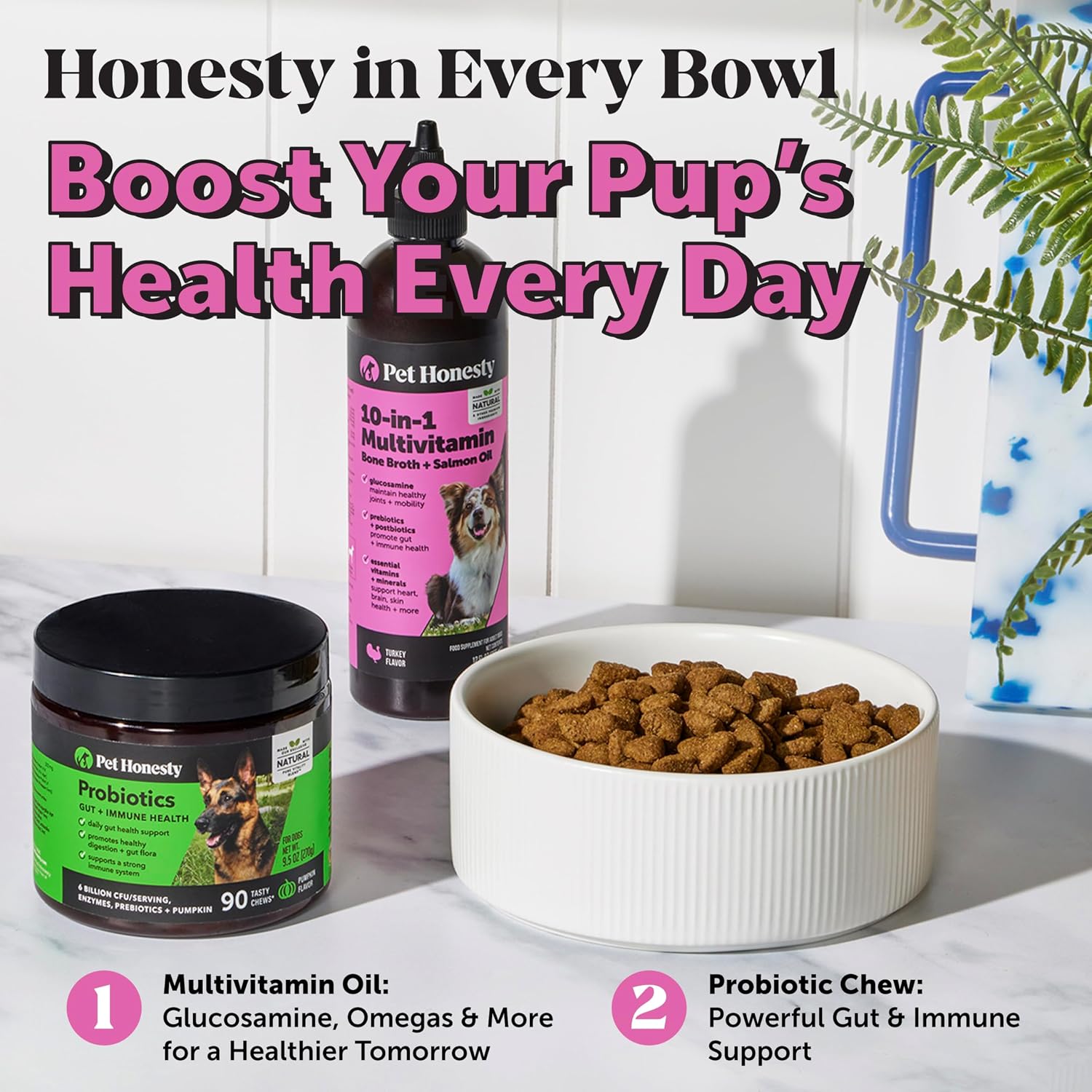 10-in-1 Dog Multivitamin Supplement with Glucosamine & Probiotics - Hip & Joint Support, Digestive Health, Immune Support, Heart & Skin - All-in-One Daily Vitamins & Omega-3s for Dogs, Chicken, 90 Ct