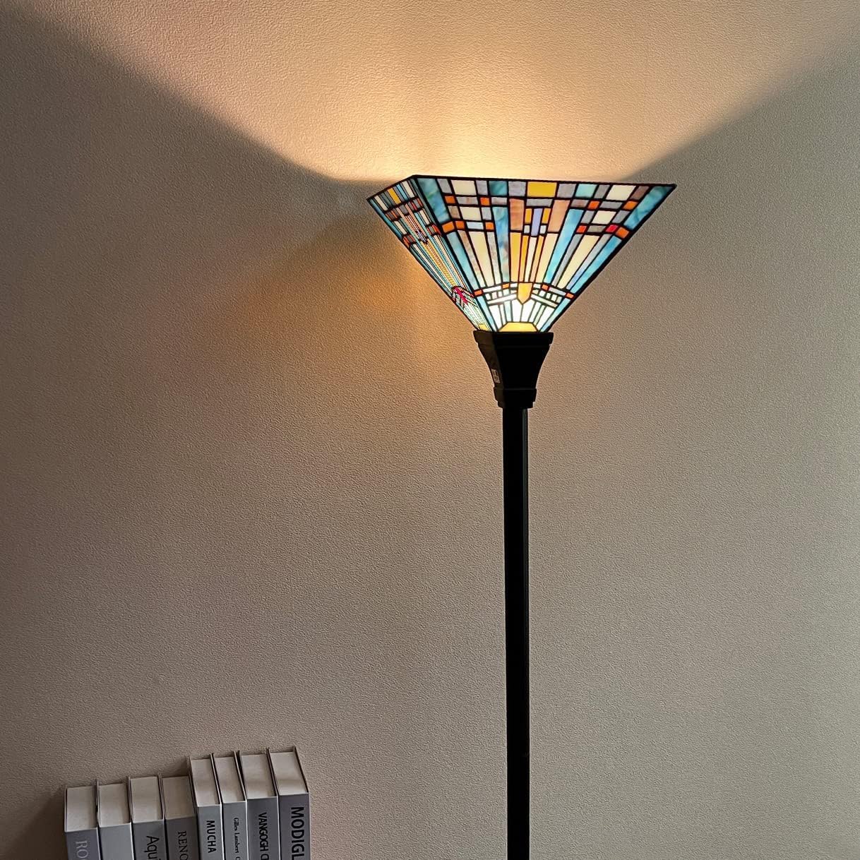 Tiffany Torchiere Floor Lamp Handcrafts Mission Stained Glass Torch Light