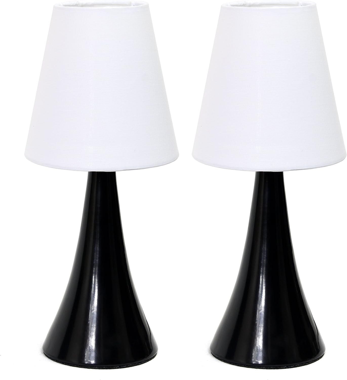 Simple Designs LT2014-WHT-2PK Valencia Brushed Nickel Mini Touch Table Lamps with Fabric Shades, White (Pack of 2)