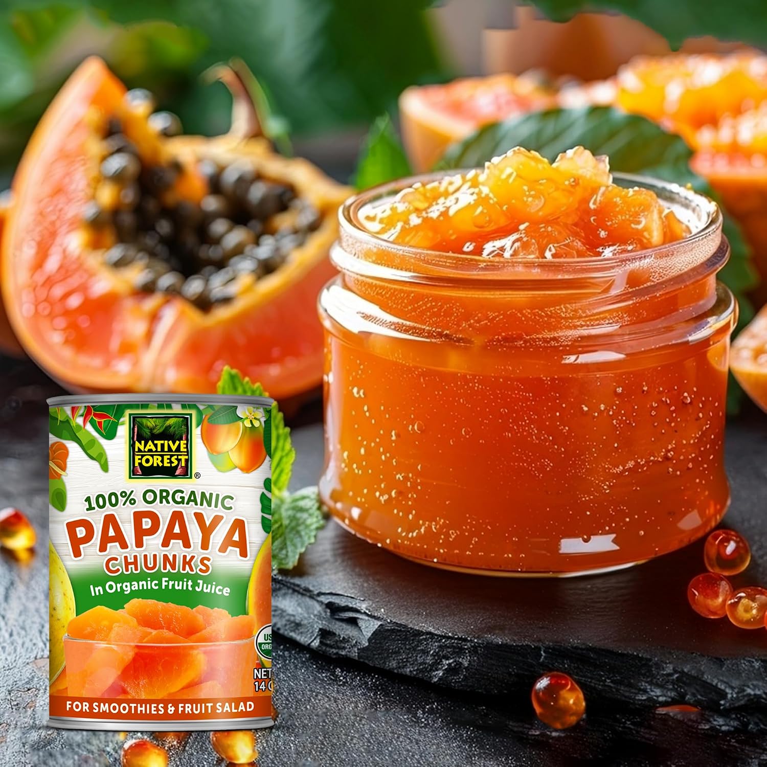 Native Forest Organic Papaya Chunks in Fruit Juice - 14 Ounce (Pack of 6) | Canned Organic Papaya Fruit, Non-GMO, Vegan