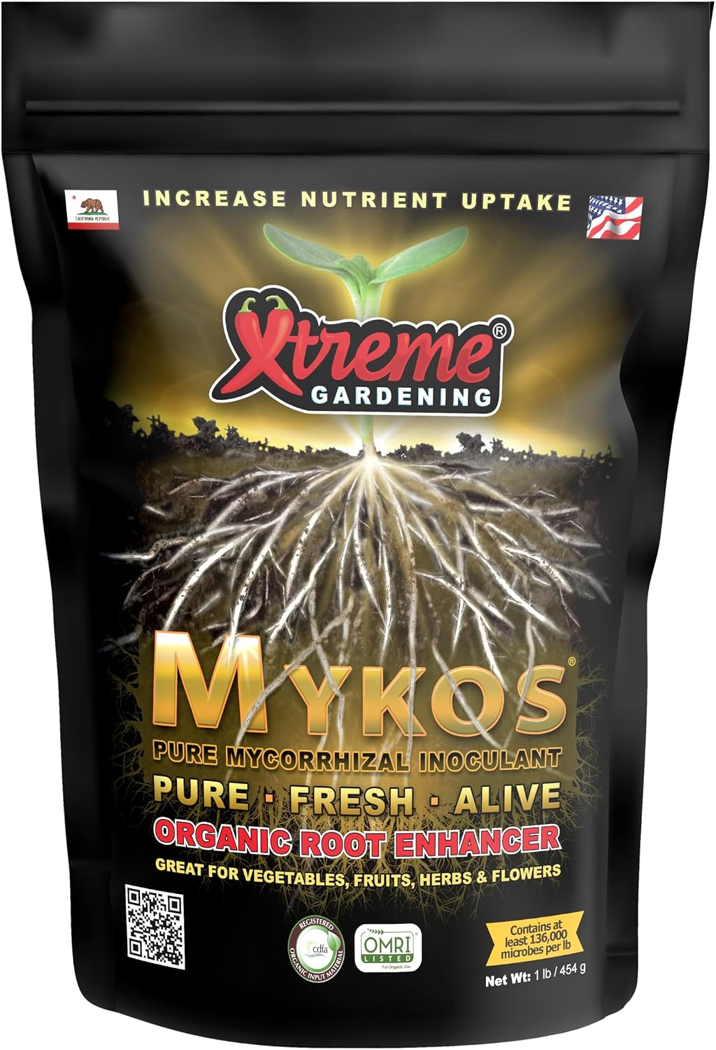 Xtreme Gardening Mykos Pure Mycorrhizal Inoculant Organic Root Enhancer, 1 LB - Granular