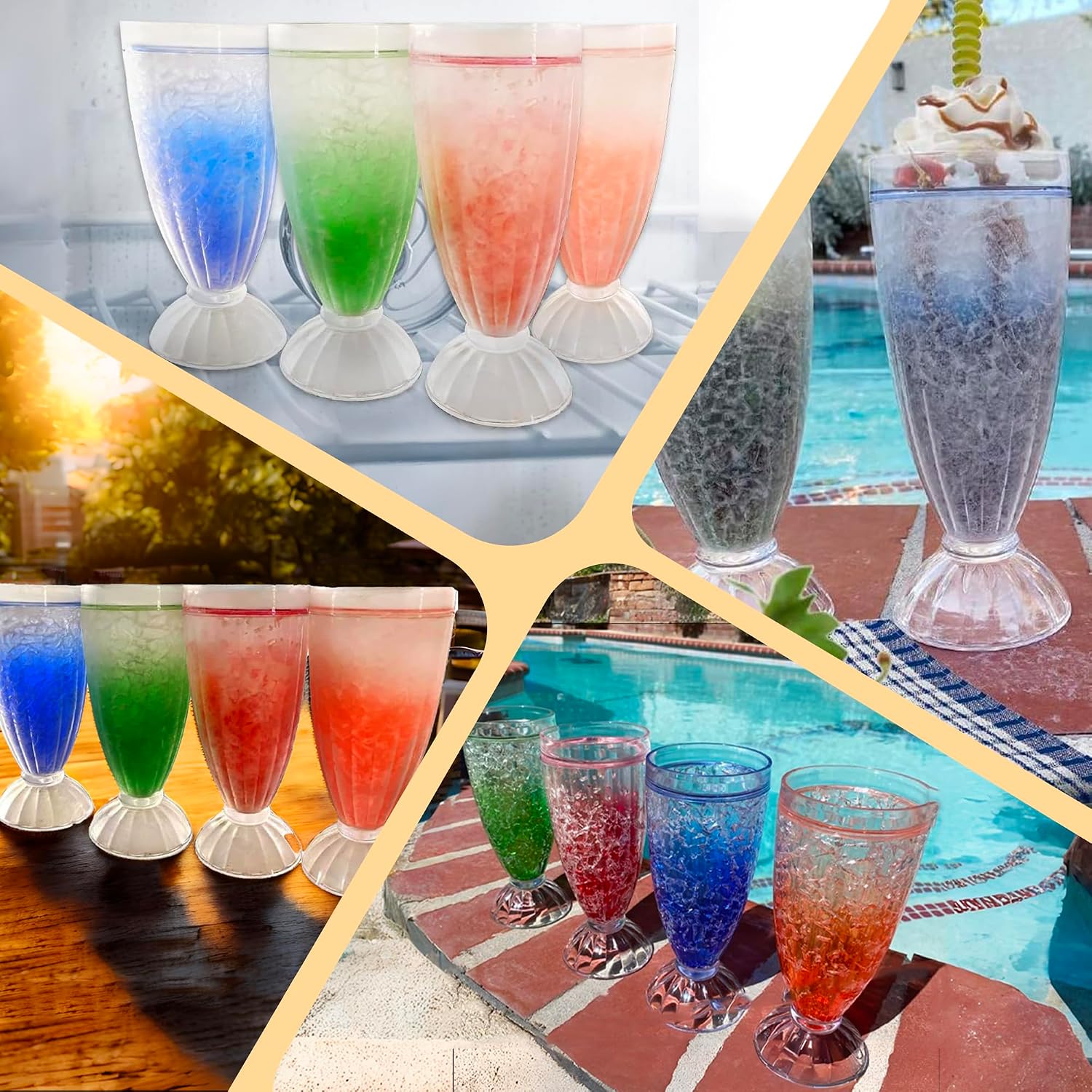 Lily's Home Freezer Beer Mugs - Set of 4 Freezable Gel-Filled 16 oz BPA-Free Acrylic Frozen Mugs for Outdoor Entertaining and Gifting
