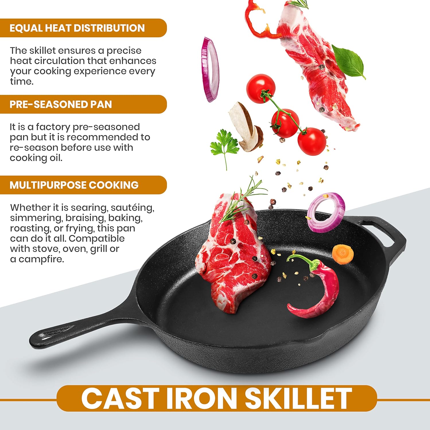 Utopia Kitchen Cast Iron Skillet 12 Inch with Lid Chefs Frying Pan Black | Chefs Pan, Pre Seasoned Skiller, Indoor and Outdoor Use, Grill Safe Cookware, Even Heat Distribution, Durable