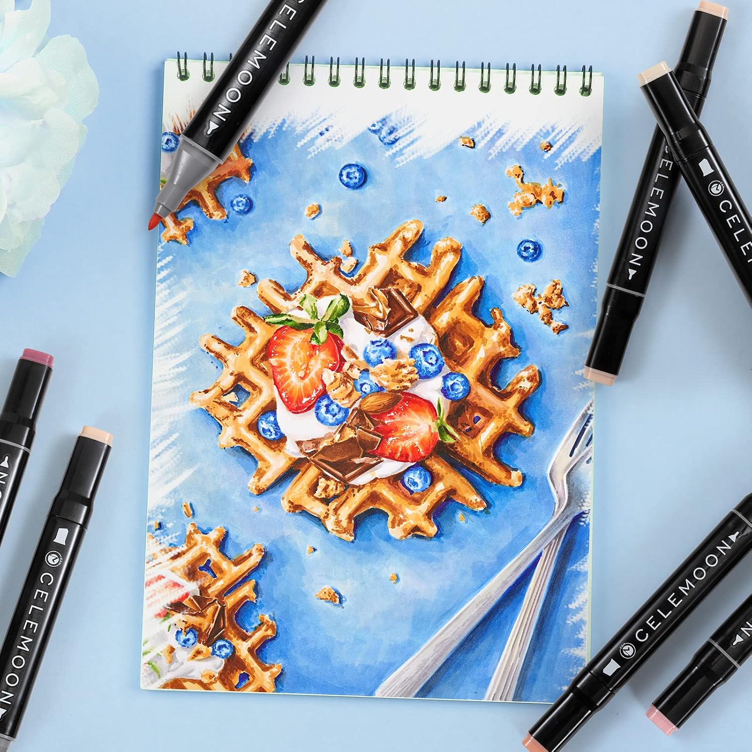 CeleMoon 36 Skin Tone Alcohol Markers - Dual Tip (Fine & Broad Chisel) Permanent Art Pens for Portrait Illustration