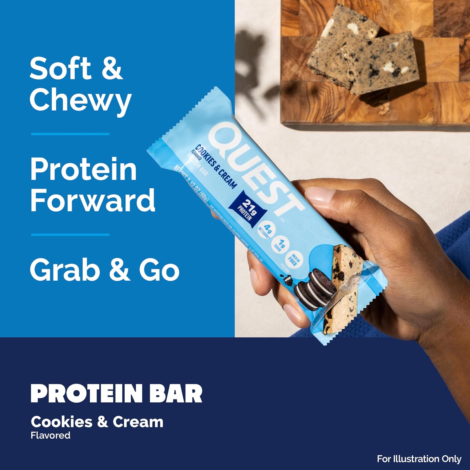 Quest Nutrition Oatmeal Chocolate Chip Protein Bars, 20g Protein, 12 Count | 12g Fiber, 5g Net Carbs, 1g Sugar, Gluten Free, High Quality Protein, Soft and Chewy, Individually Wrapped 2.12oz Bars