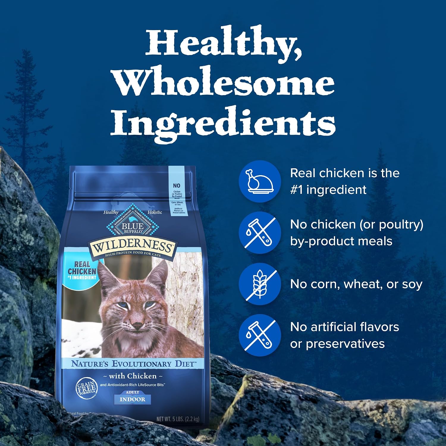 Blue Buffalo Wilderness Chicken Adult Indoor Dry Cat Food, Grain-Free, 5 lb | High Protein, Real Chicken #1 Ingredient