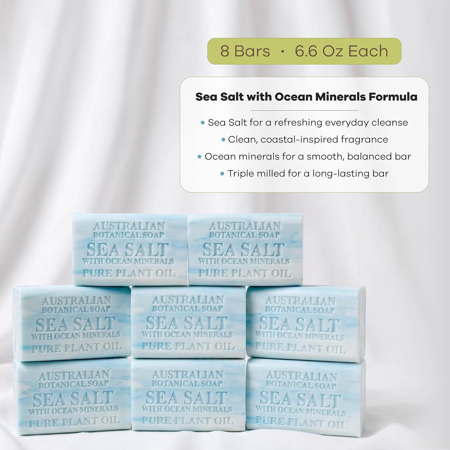 Australian Botanical Soap Sea Salt Soap Bars, 6.6 oz, Pack of 8