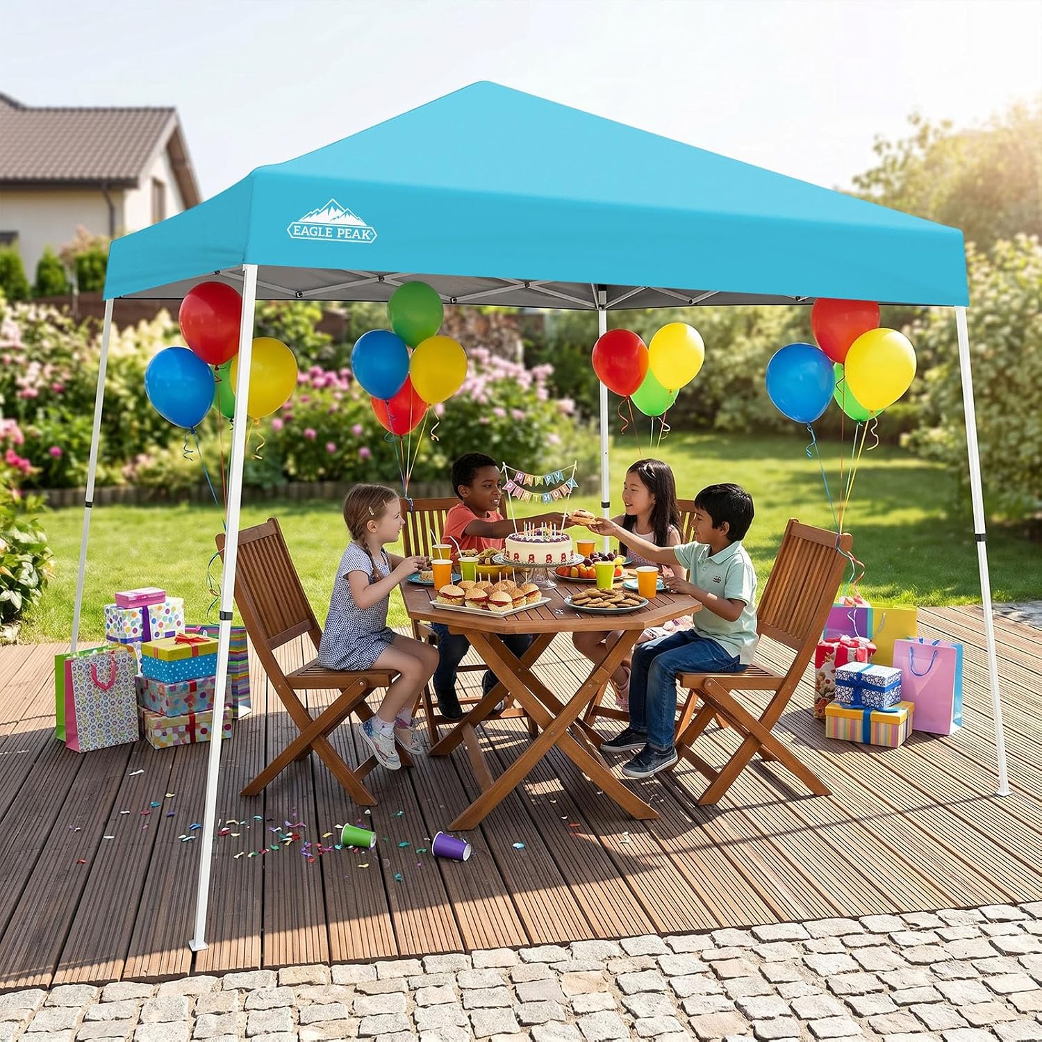 EAGLE PEAK 10x10 Slant Leg Pop Up Canopy Tent, Blue