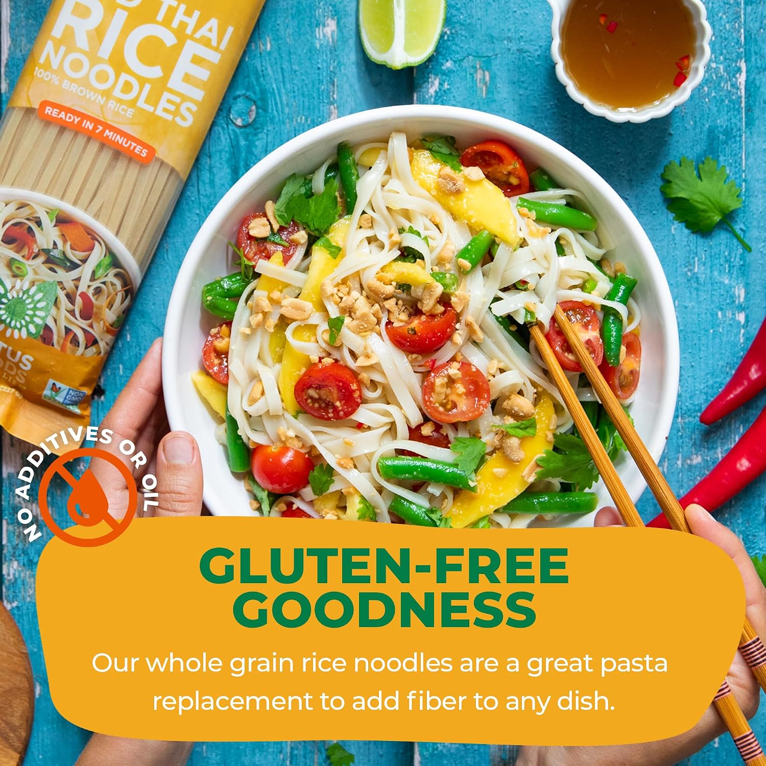 Lotus Foods Organic Brown Rice Pad Thai Noodles, Vegan - 8 Oz (Pack of 1) | Asian Style Noodles for Stir Fry, Gluten Free, Whole Grain, Non GMO