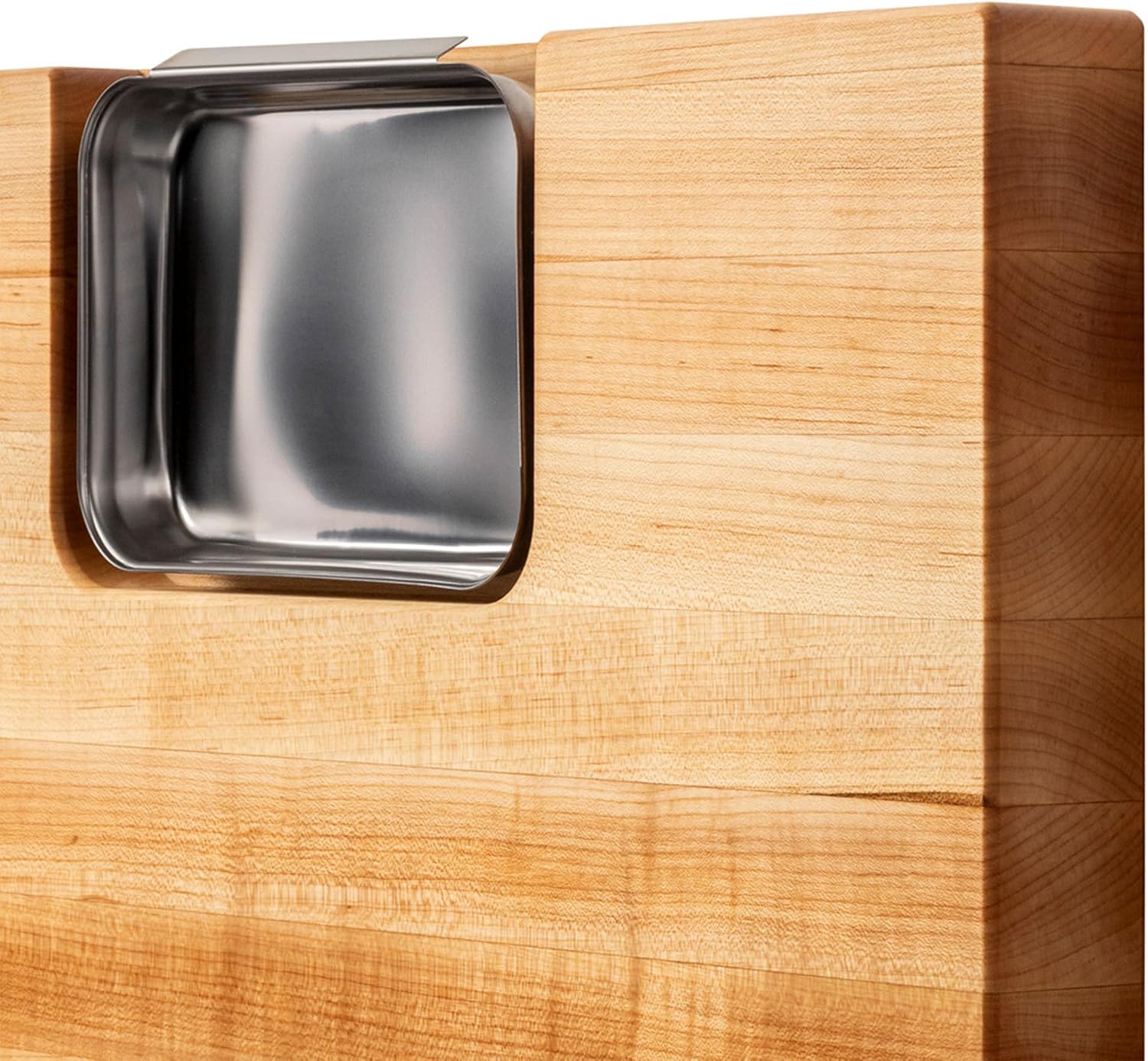 John Boos Newton Prep Master Series Rectangular Wooden Maple Cutting Board 15”x14” – 2.25” Thick, 14-lb Reversible Butcher Block with Catch Pan, Sloped Juice Groove & Edge-Grain – Made in the USA