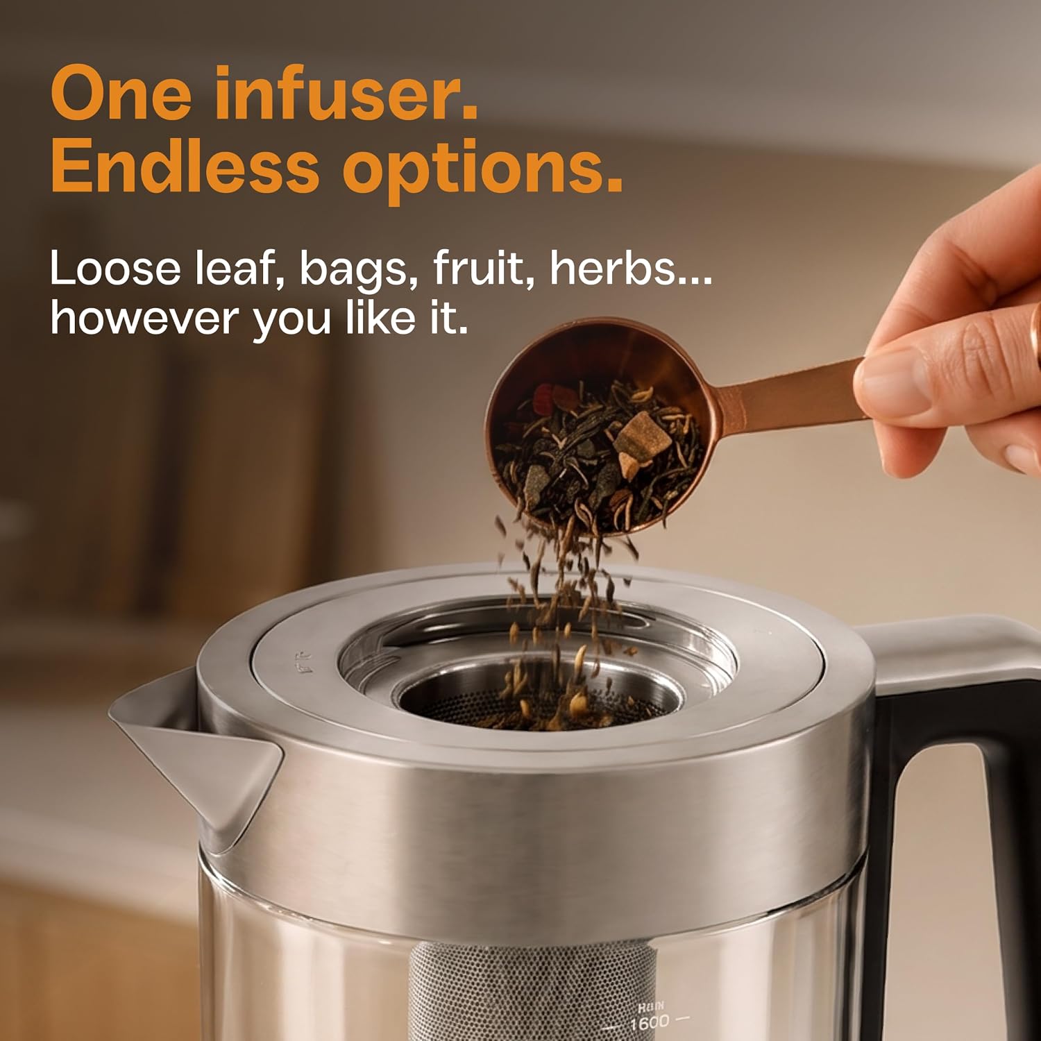 Viante Alba Electric Tea Kettle With Infuser, No Plastic, 1.5L