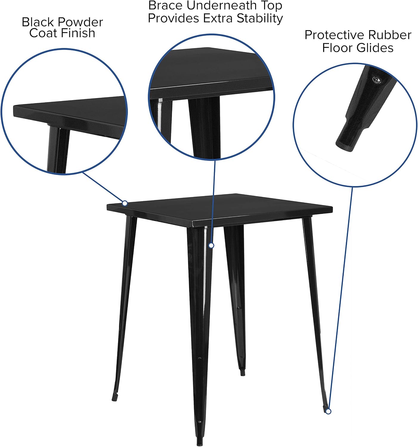 EMMA + OLIVER 31.5" Sq Black Metal Bar Height Table | Commercial Grade, Indoor/Outdoor Use, Bar Height