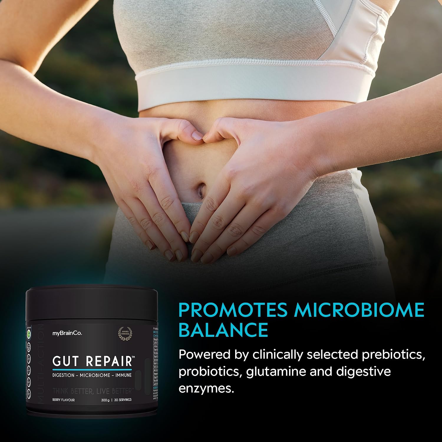 myBrainCo. Gut Repair – Gut Health & Digestion Support Powder for IBS, Bloating, Reflux & Leaky Gut – Low FODMAP Certified with Probiotics