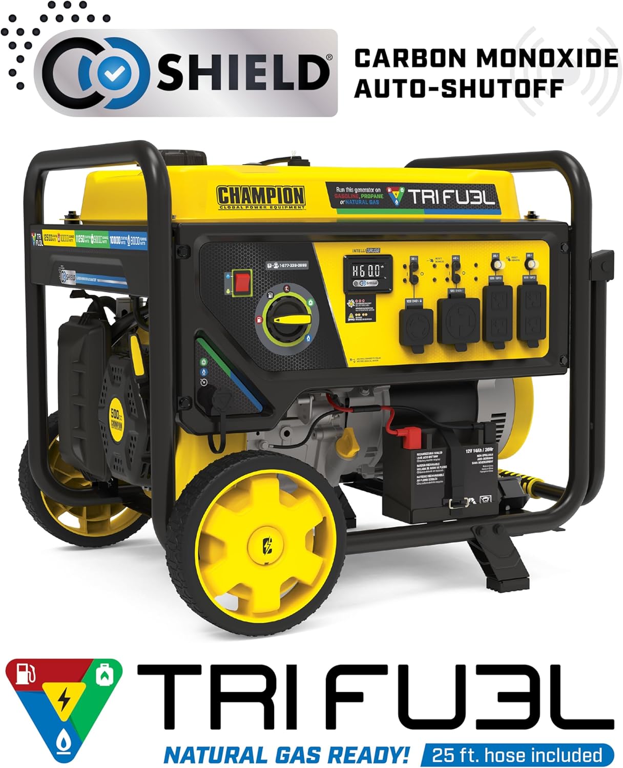 Champion Power Equipment 12,500-Watt Electric Start Tri Fuel Home Backup Portable Generator with Free 3-Year Warranty