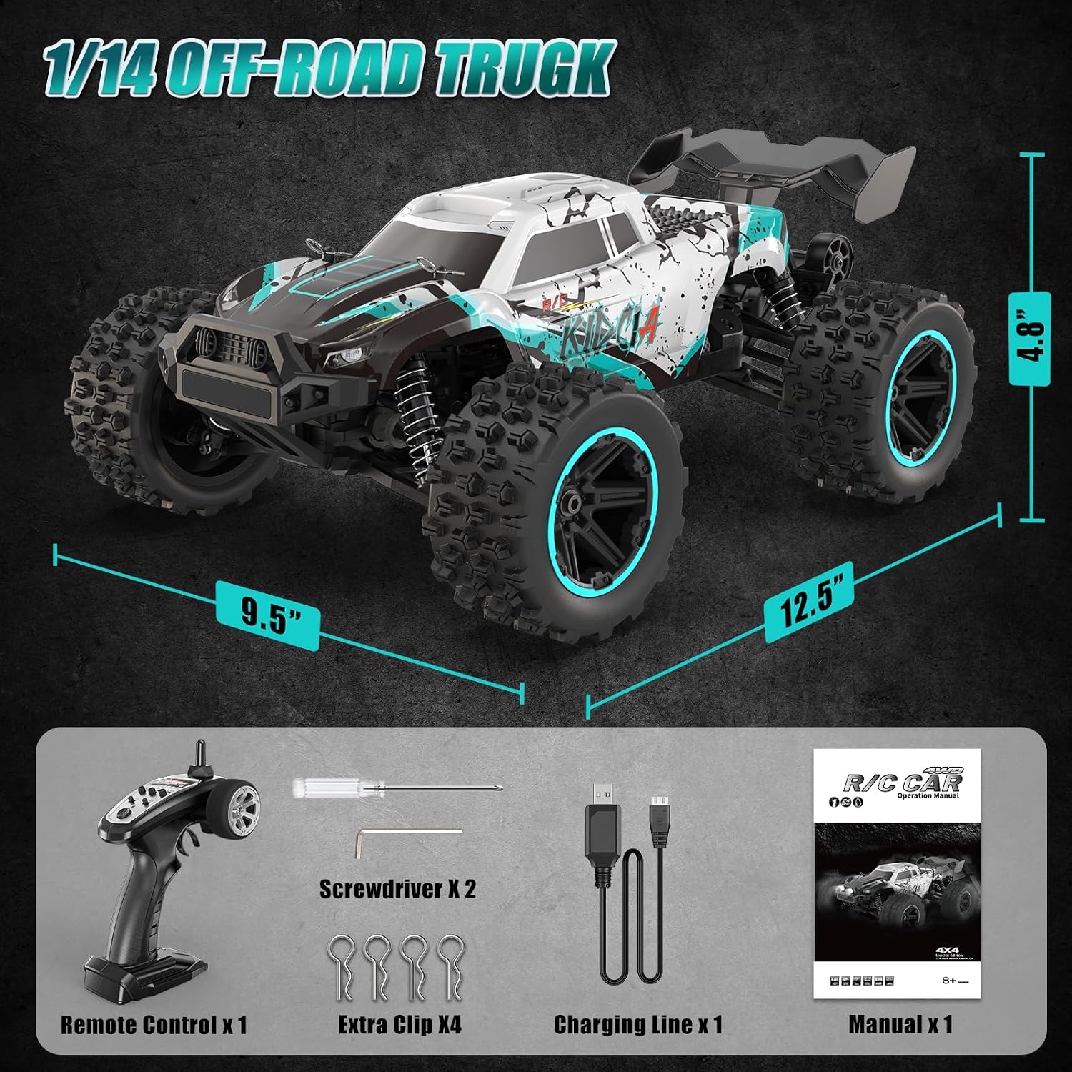 1:14 RC Cars for Adults & Teens, 50 KM/H 4WD Offroad Remote Control Car, 60 Mins Runtime