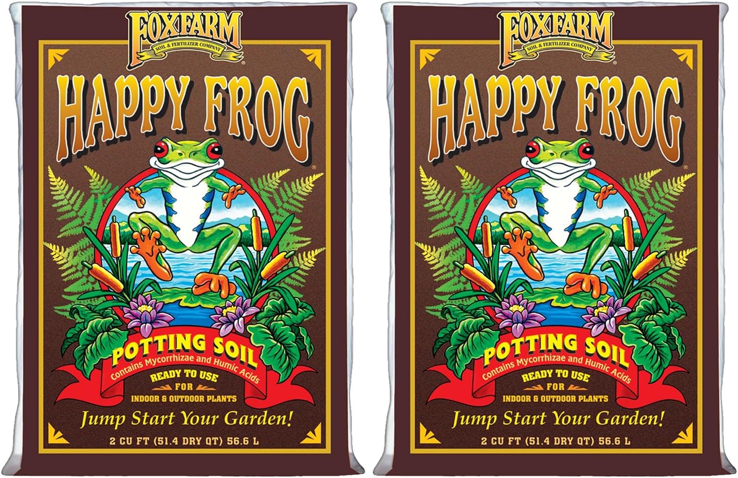 FoxFarm Happy Frog Potting Soil, 2cu ft (Pack of 2) - for Indoor/Outdoor Container Plants - Contains Mycorrhizae and Humic Acids