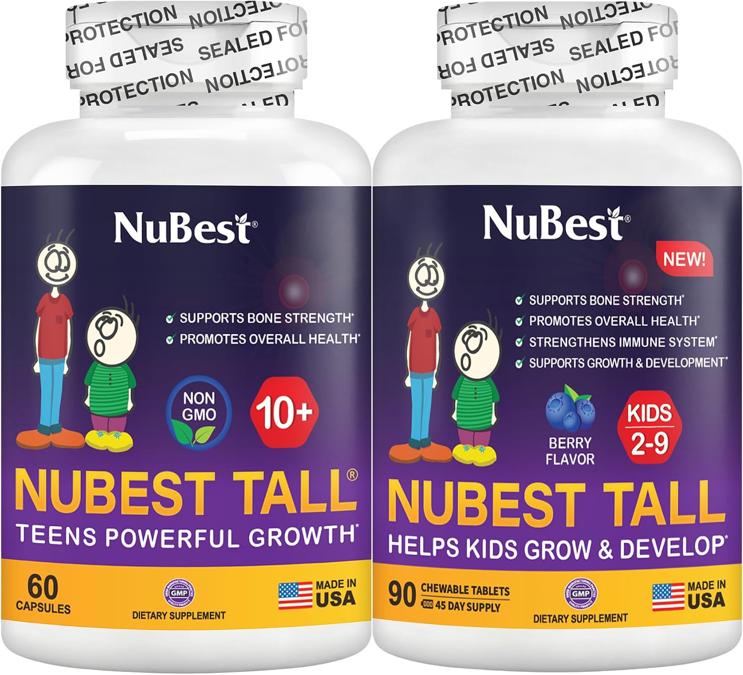 NuBest Bundle Tall 10+ 60 Capsules Tall Kids 90 Chewable Tablets | Height Growth Support for Kids & Teens | Calcium, Vitamins D3 K2
