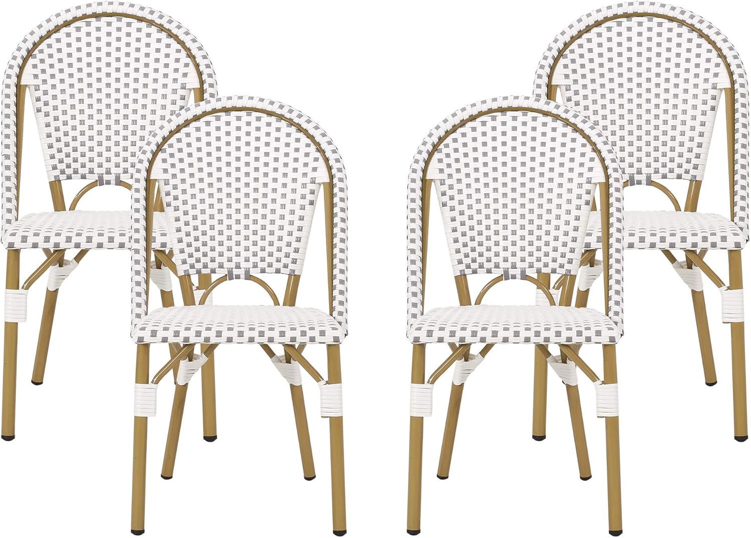 Christopher Knight Home Philomena Outdoor French Bistro Chair (Set of 4), Black + White + Bamboo Print Finish